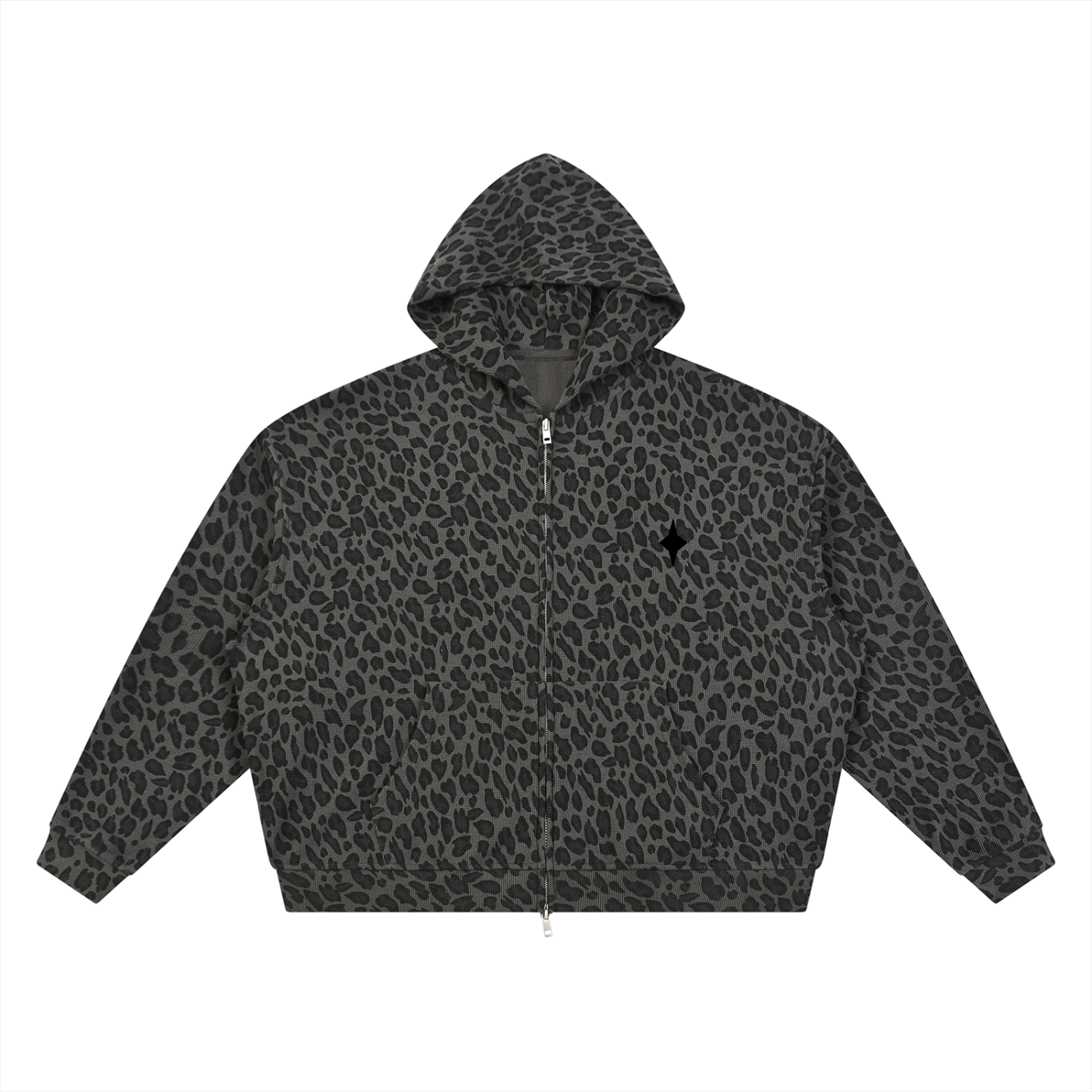 Unisex Leopard Print Waffle Full Zip Hoodie