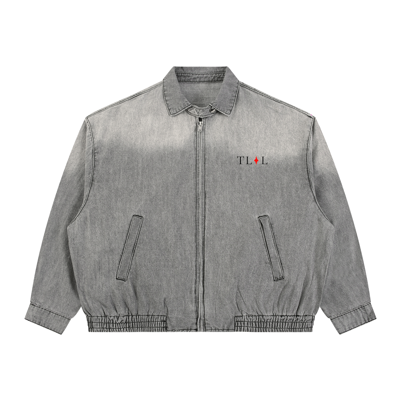 Unisex Vintage Wash Full-Zip Denim Jacket