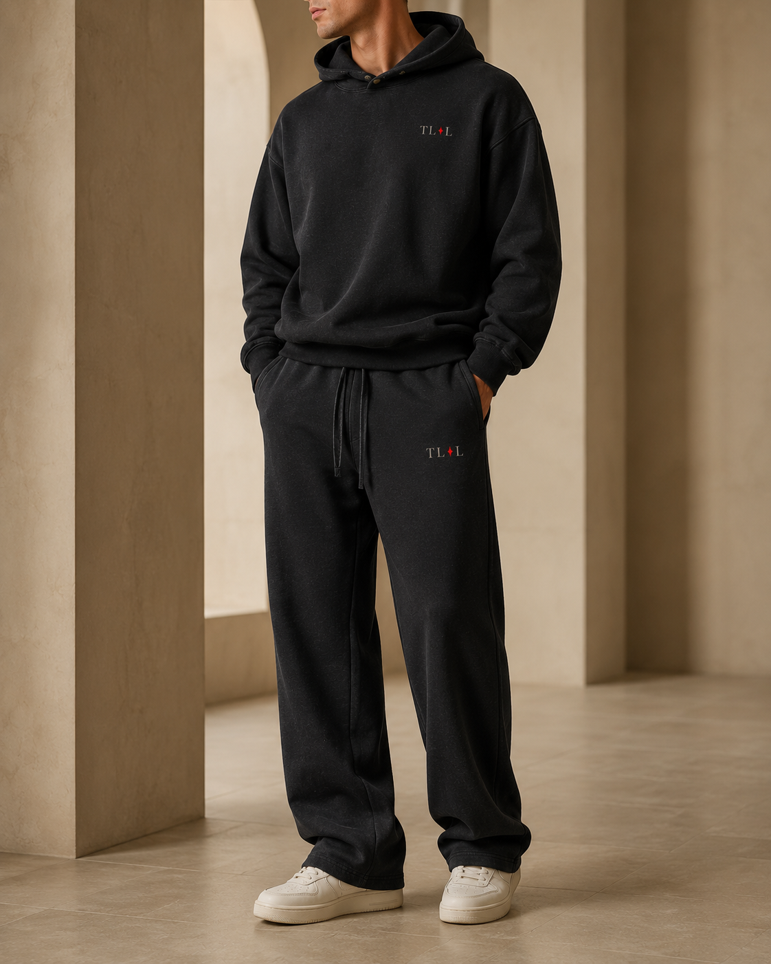 Frayed Enzyme Washed Fleece Sweatpants