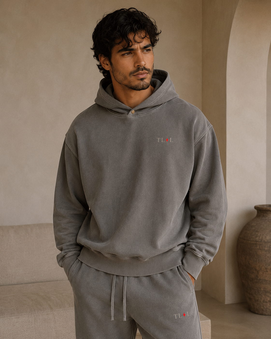 Frayed Enzyme Washed Fleece Hoodie