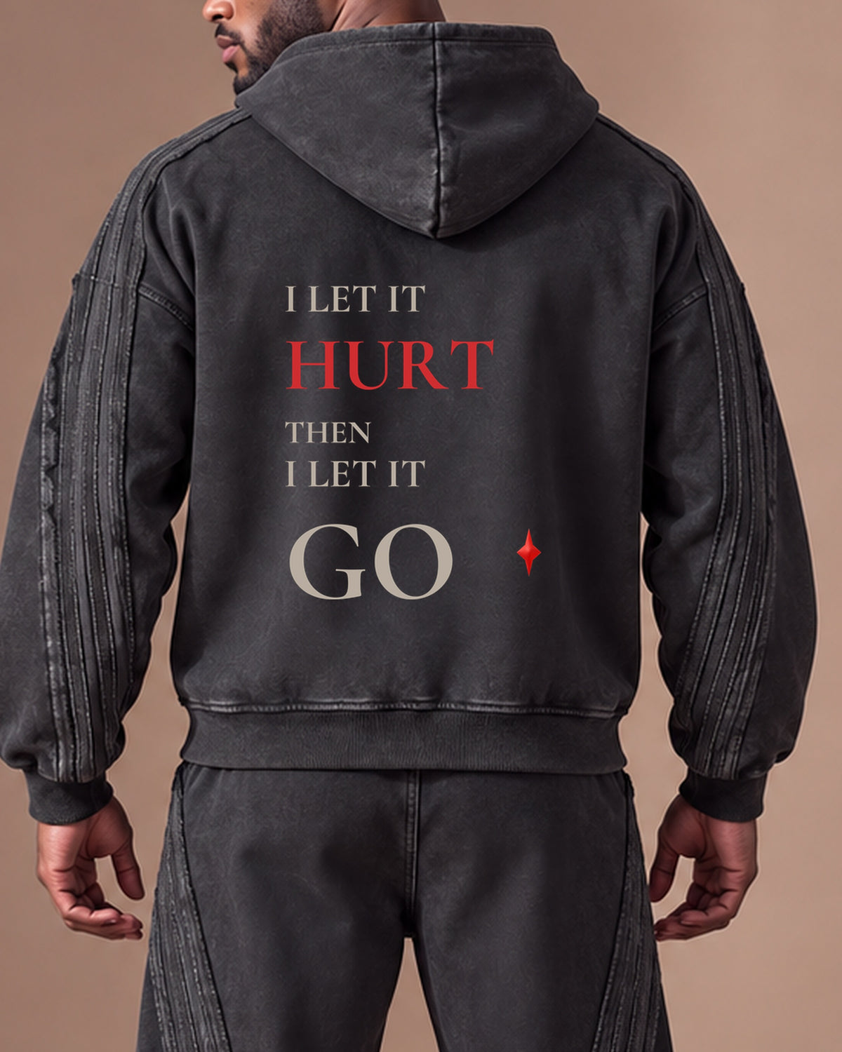 TLOL Release Black zip hoodie matching outfit, detail view. Hoodie and pants sold separately.