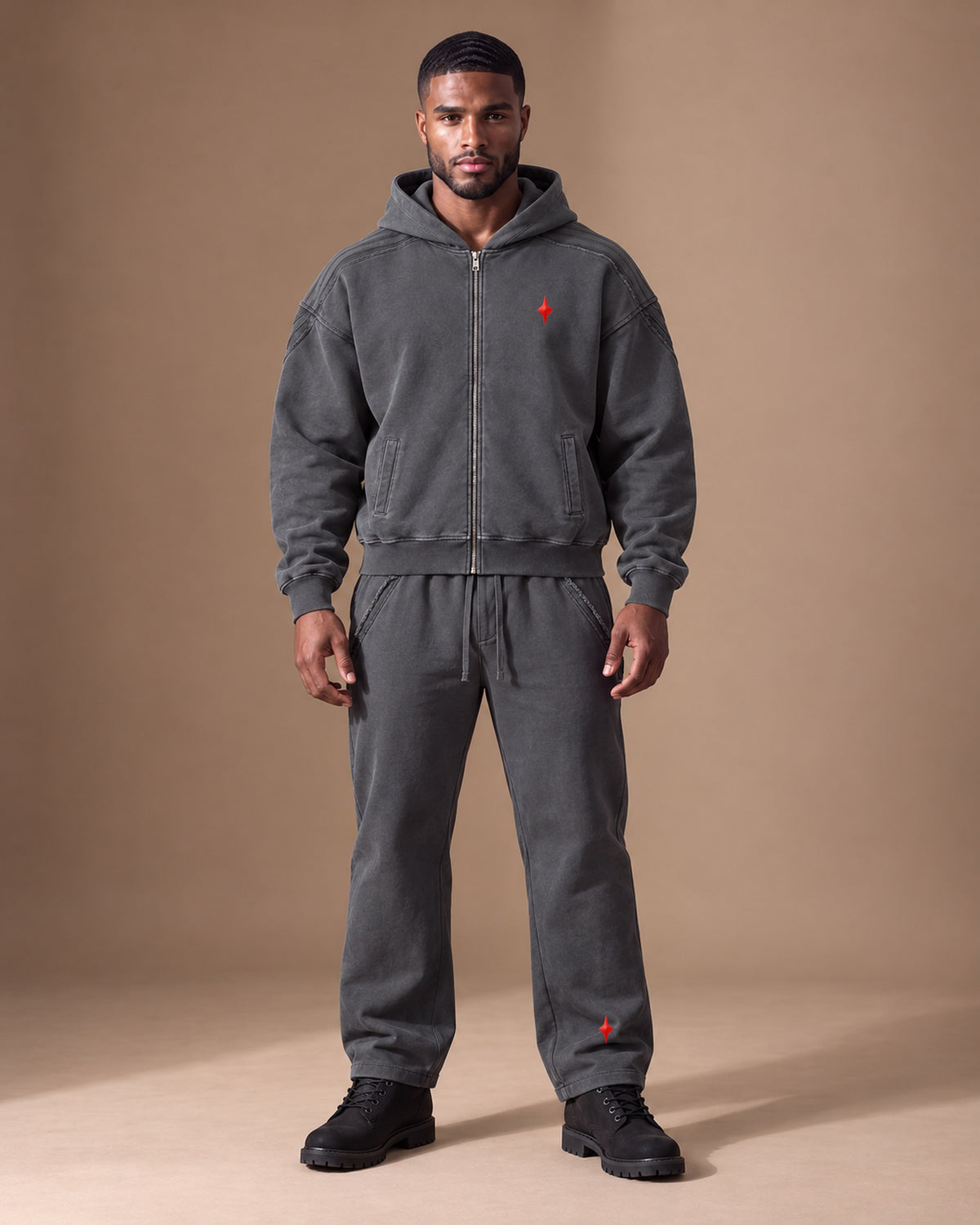 TLOL Release Dark Gray zip hoodie matching outfit, front view. Hoodie and pants sold separately.