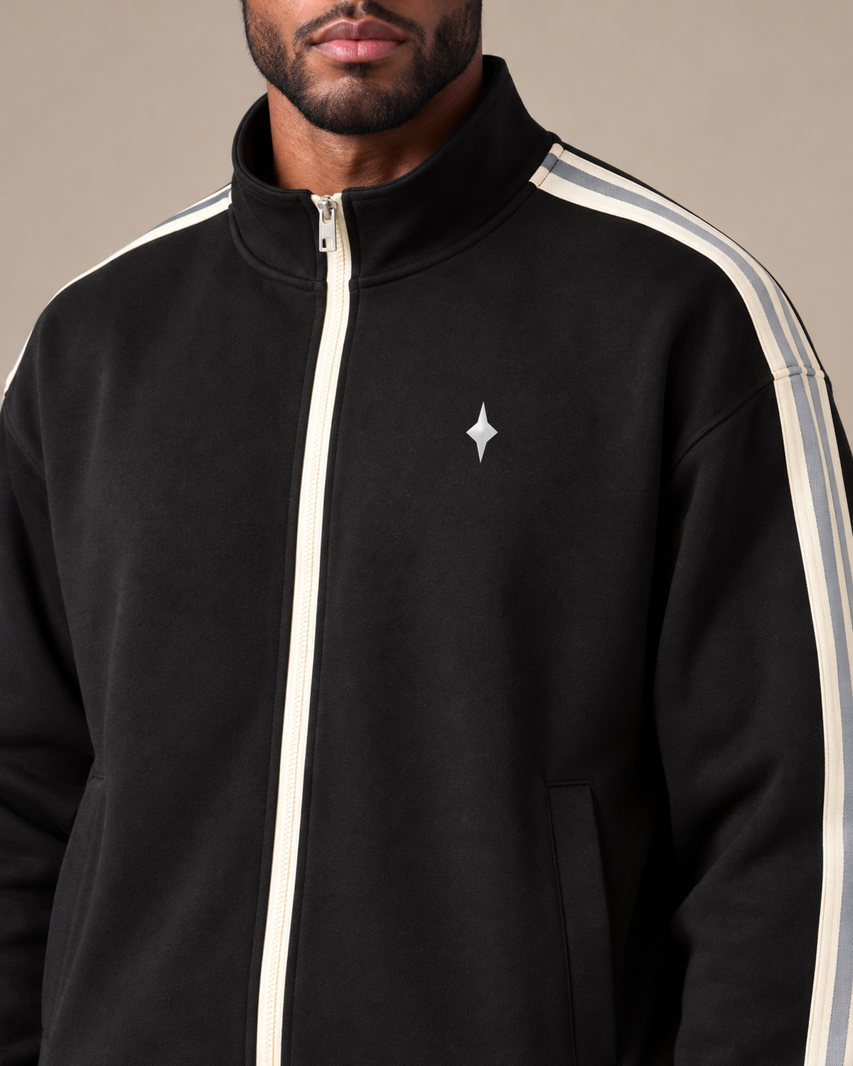 TLOL Contrast Stripe matching set, Black, jacket detail view