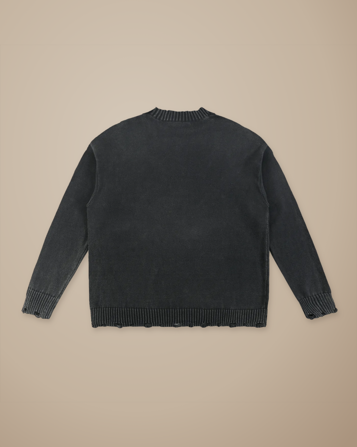 TLOL Black frayed sweater, blank back product view