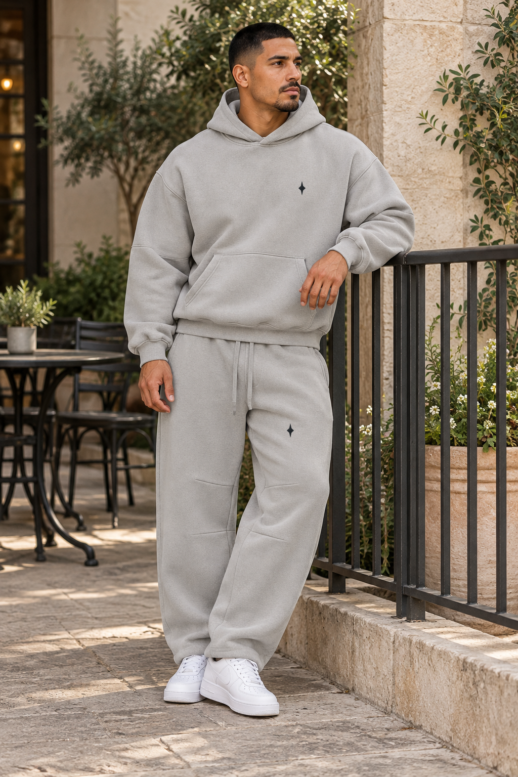 Light Gray Shared Orbit — lifestyle on-body styling; hoodie and pants sold separately