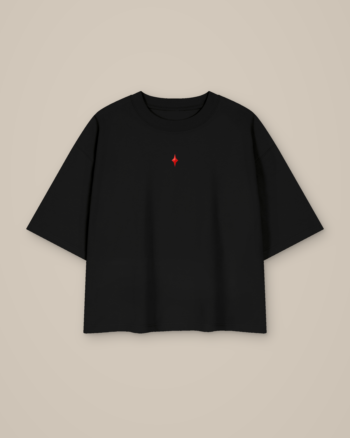TLOL Lightwell oversized tee in Black, product front with red chest emblem.