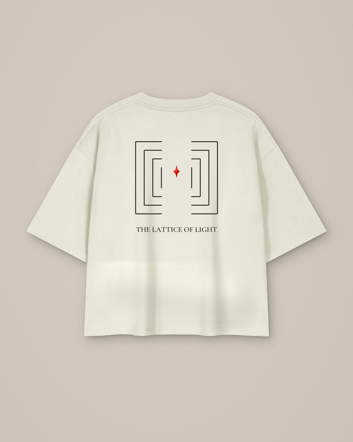 TLOL Lightwell oversized tee in Gray, product back with black geometric artwork and red emblem.