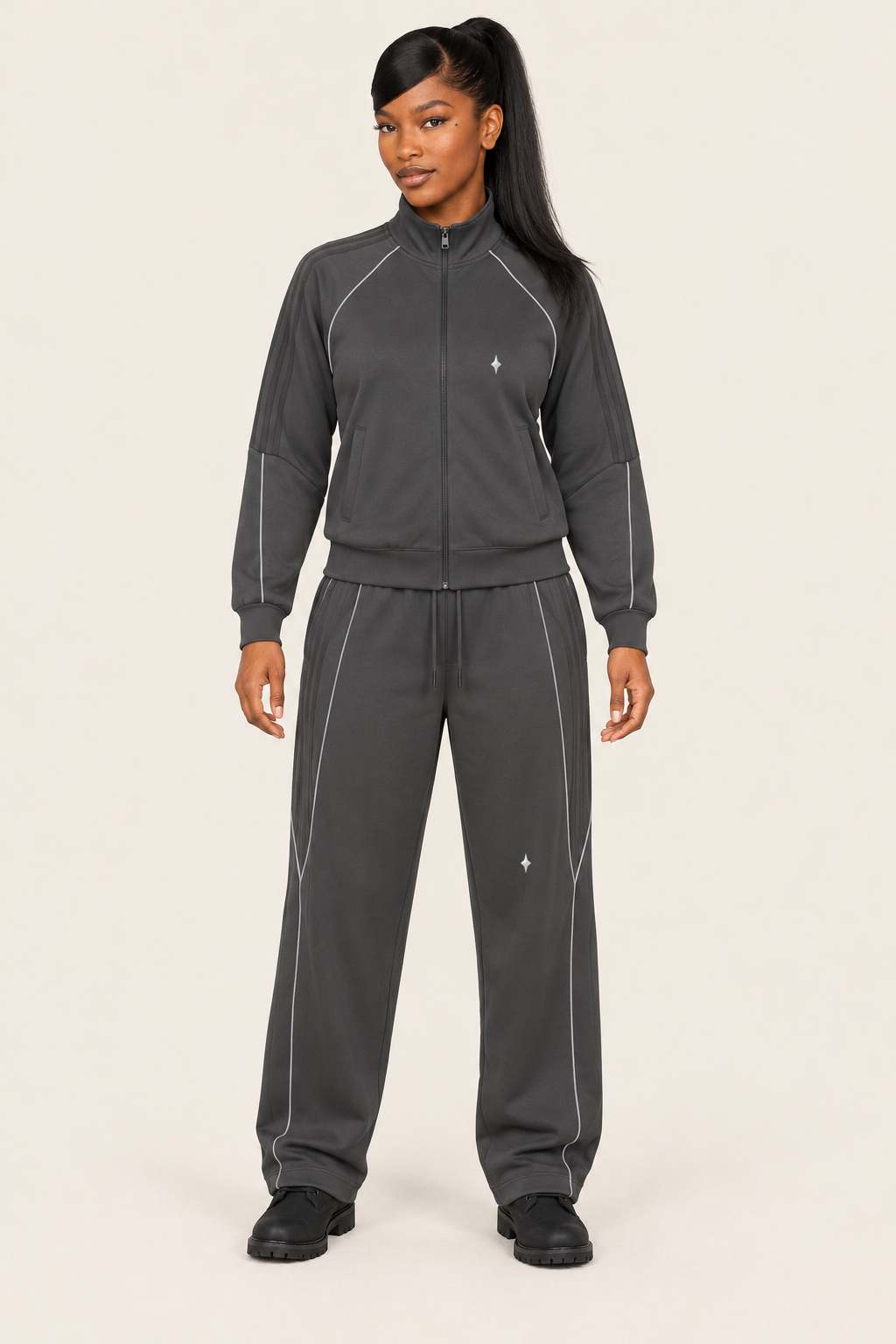 TLOL REFLECTION Dark Gray pants, front on light beige. Jacket and pants sold separately.