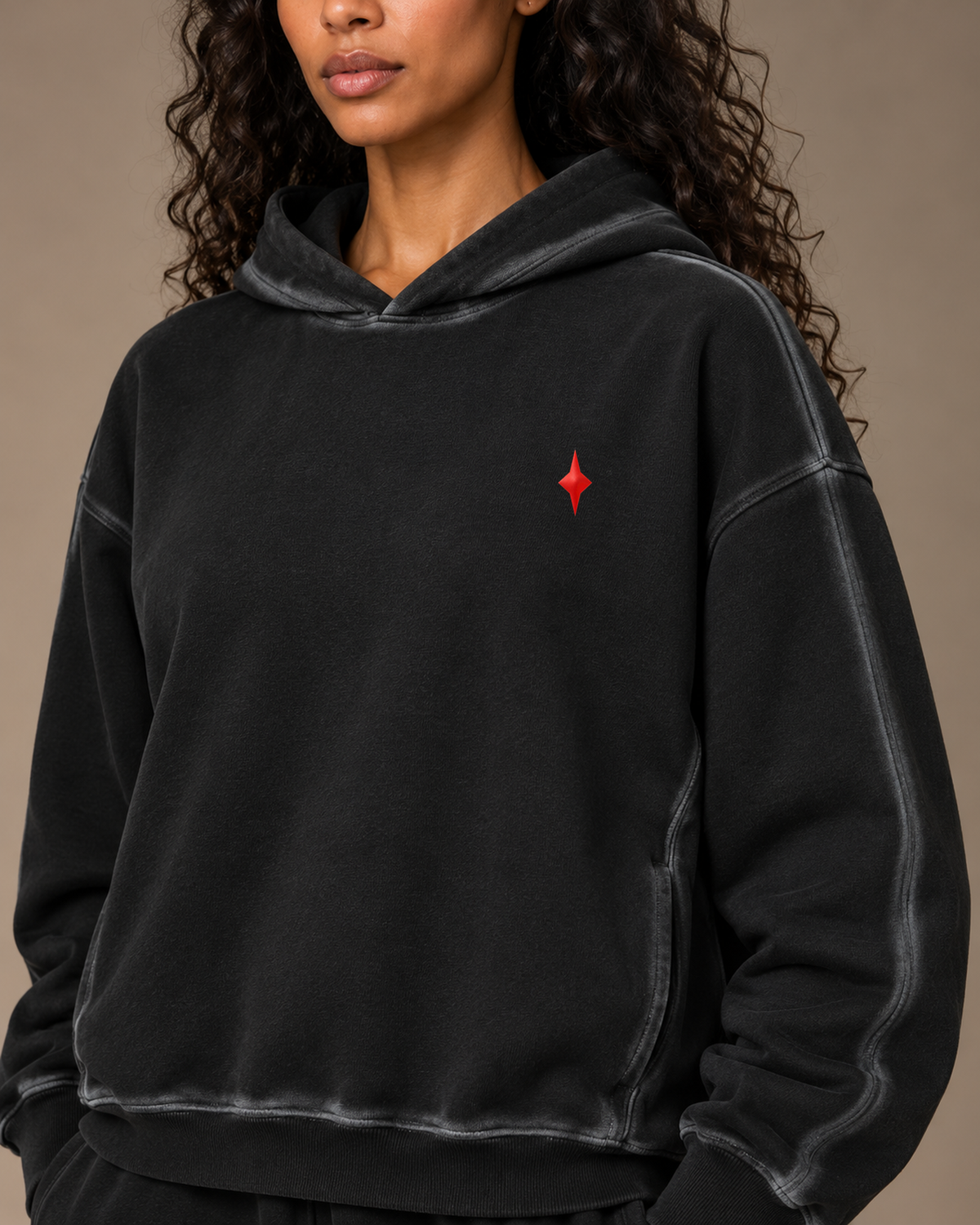 TLOL Sunfaded Edge Washed Black hoodie detail