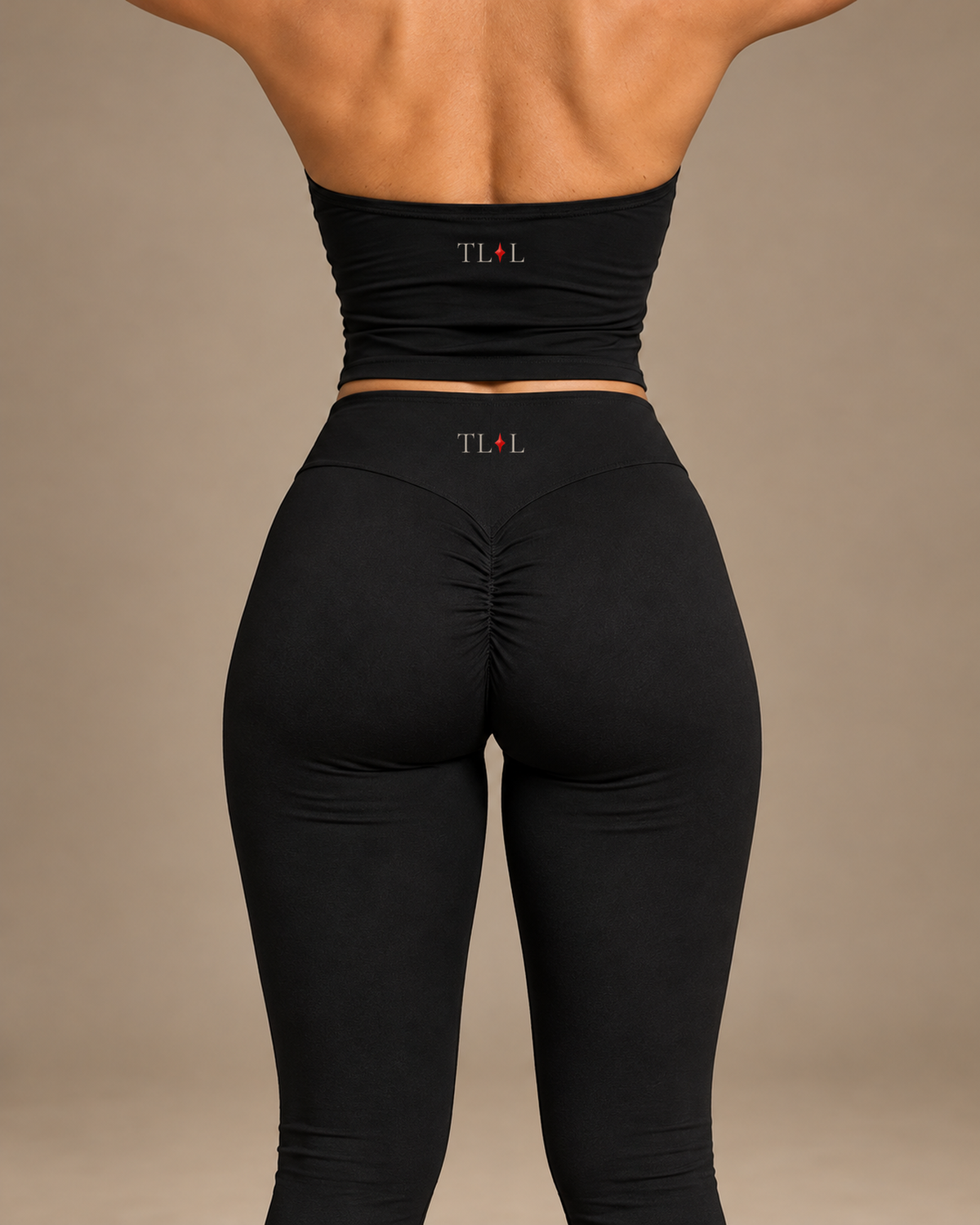 TLOL Black yoga outfit mockup, detail