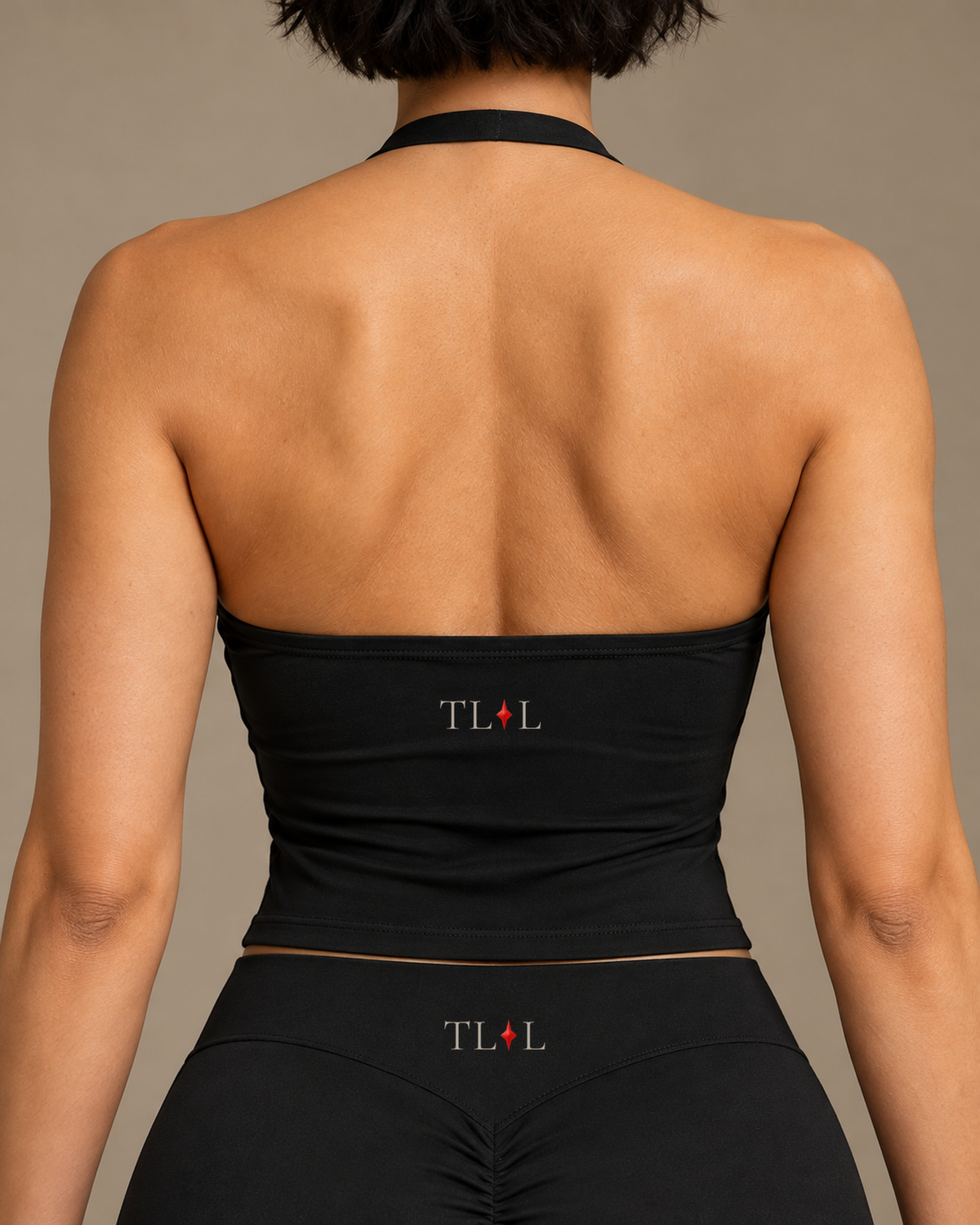 TLOL Black yoga outfit mockup, detail