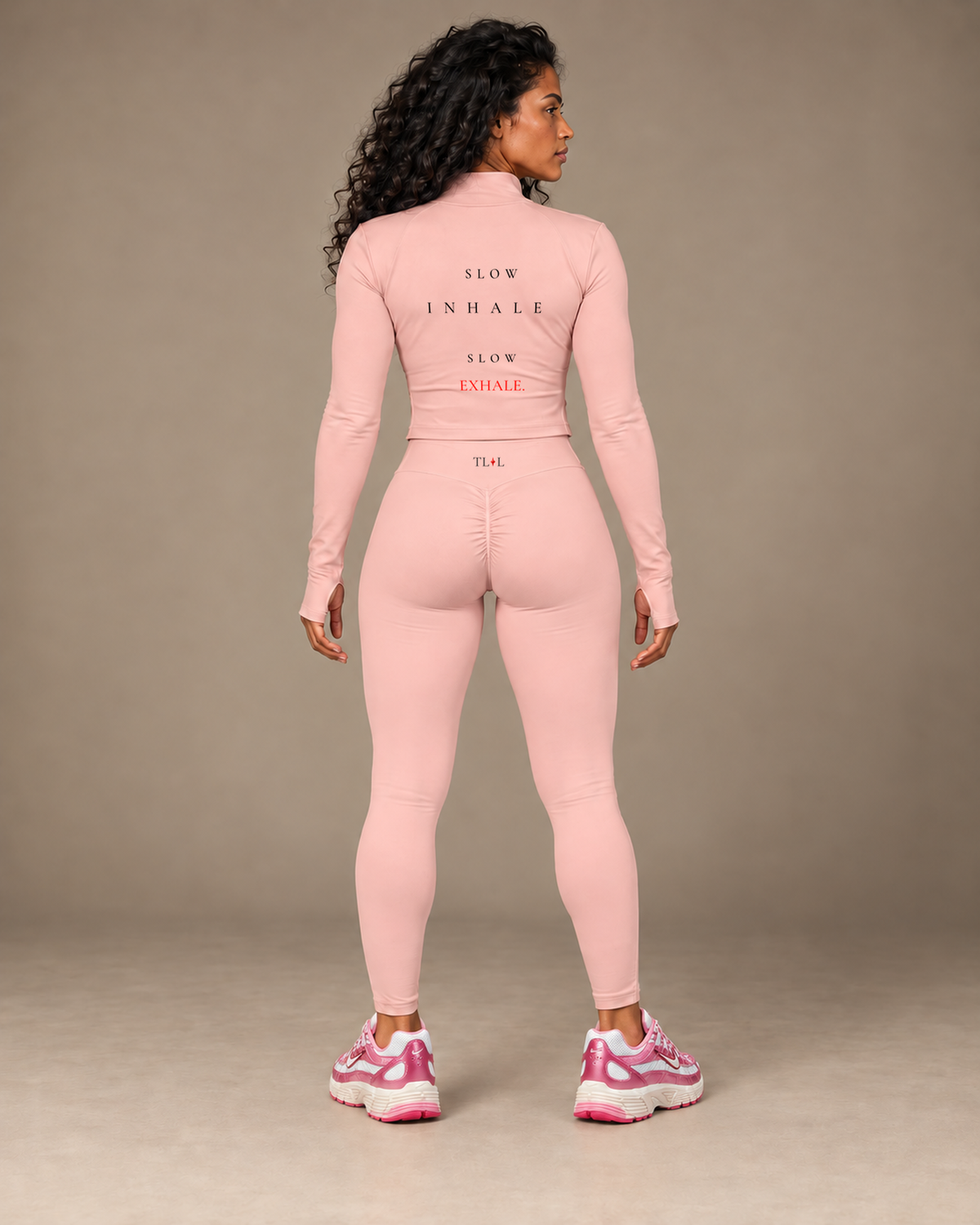 TLOL Pink yoga outfit mockup, back