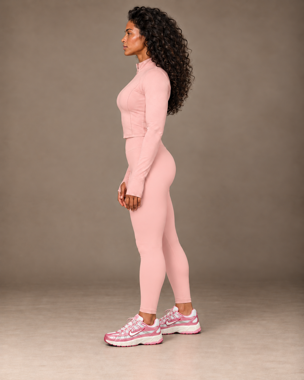 TLOL Pink yoga outfit mockup, left profile