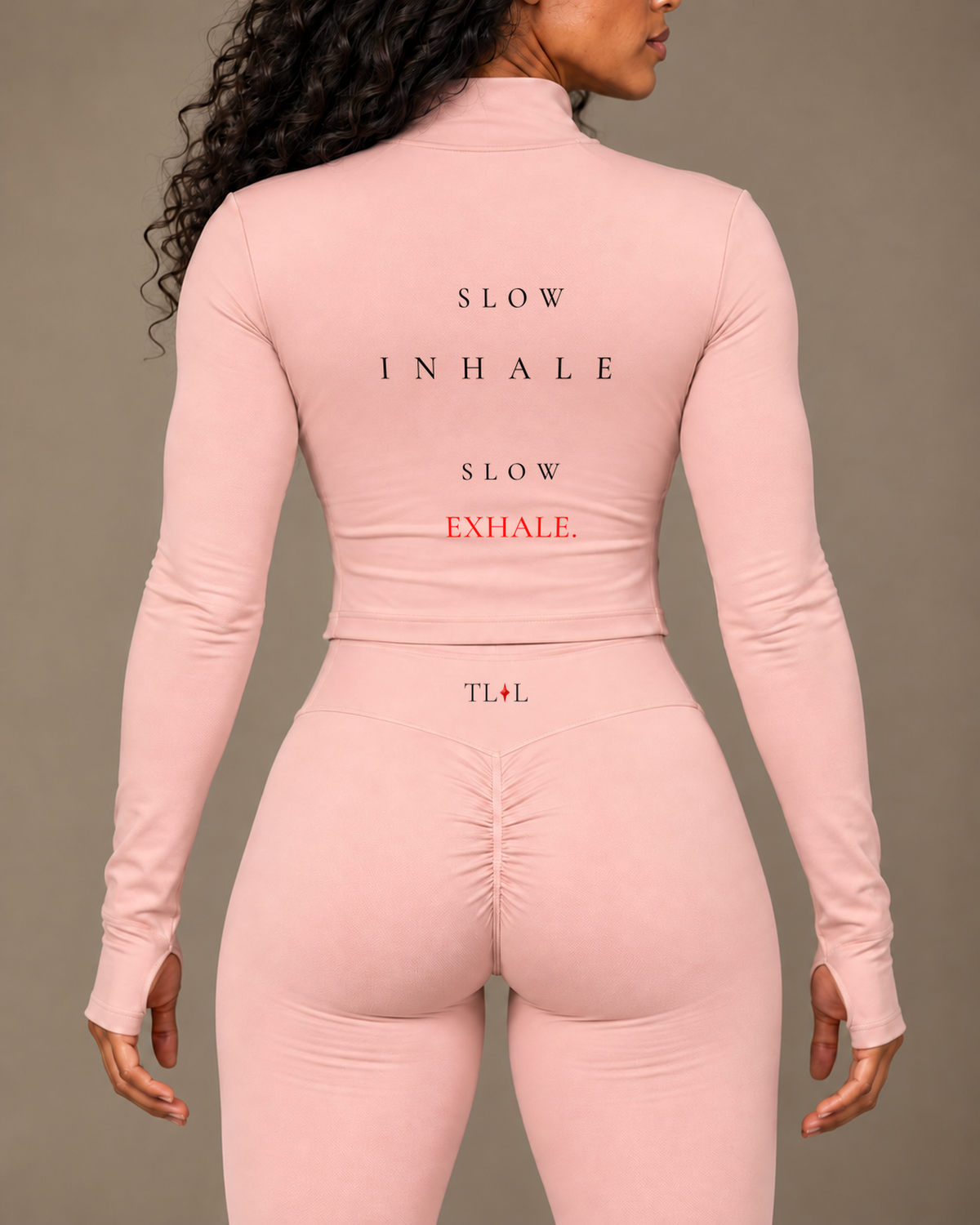 TLOL Pink yoga outfit mockup, detail