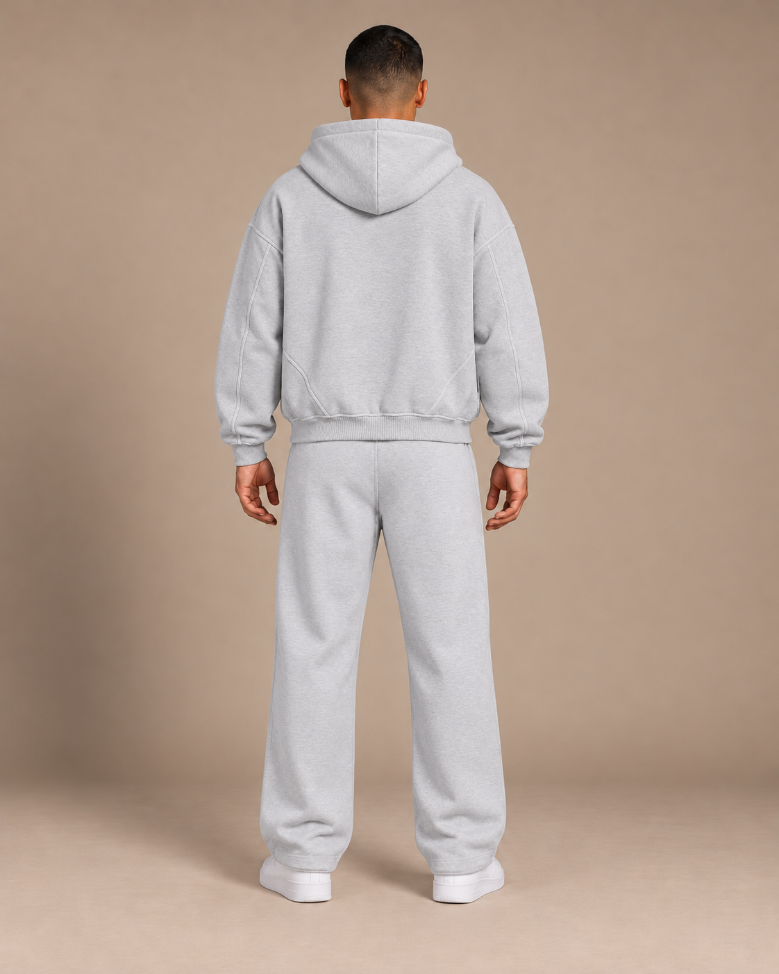 Flower Gray TLOL contrast-stitched fleece set studio back on-body #Color_flower gray