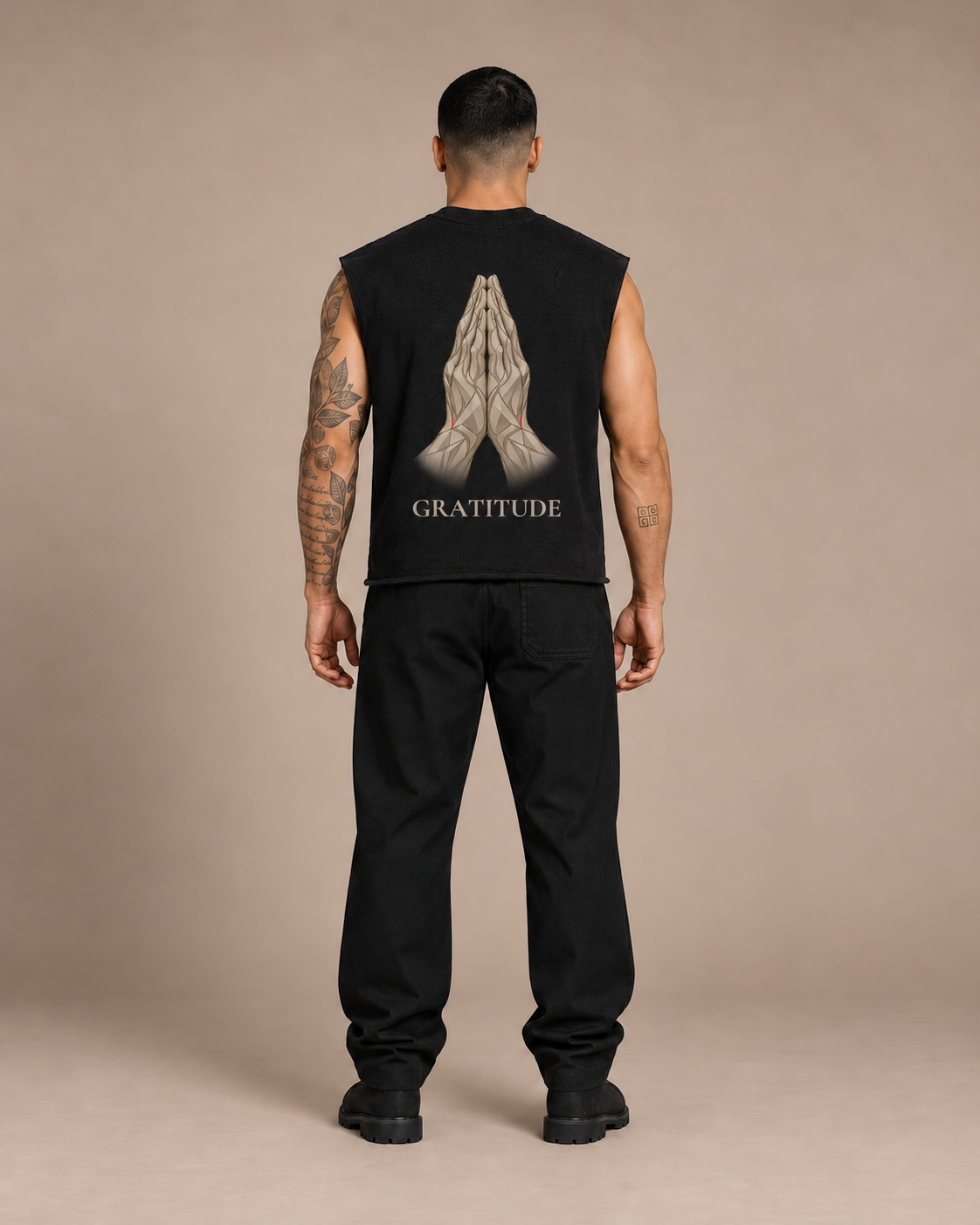 TLOL Gratitude French Terry Boxy Tank — Black — back view