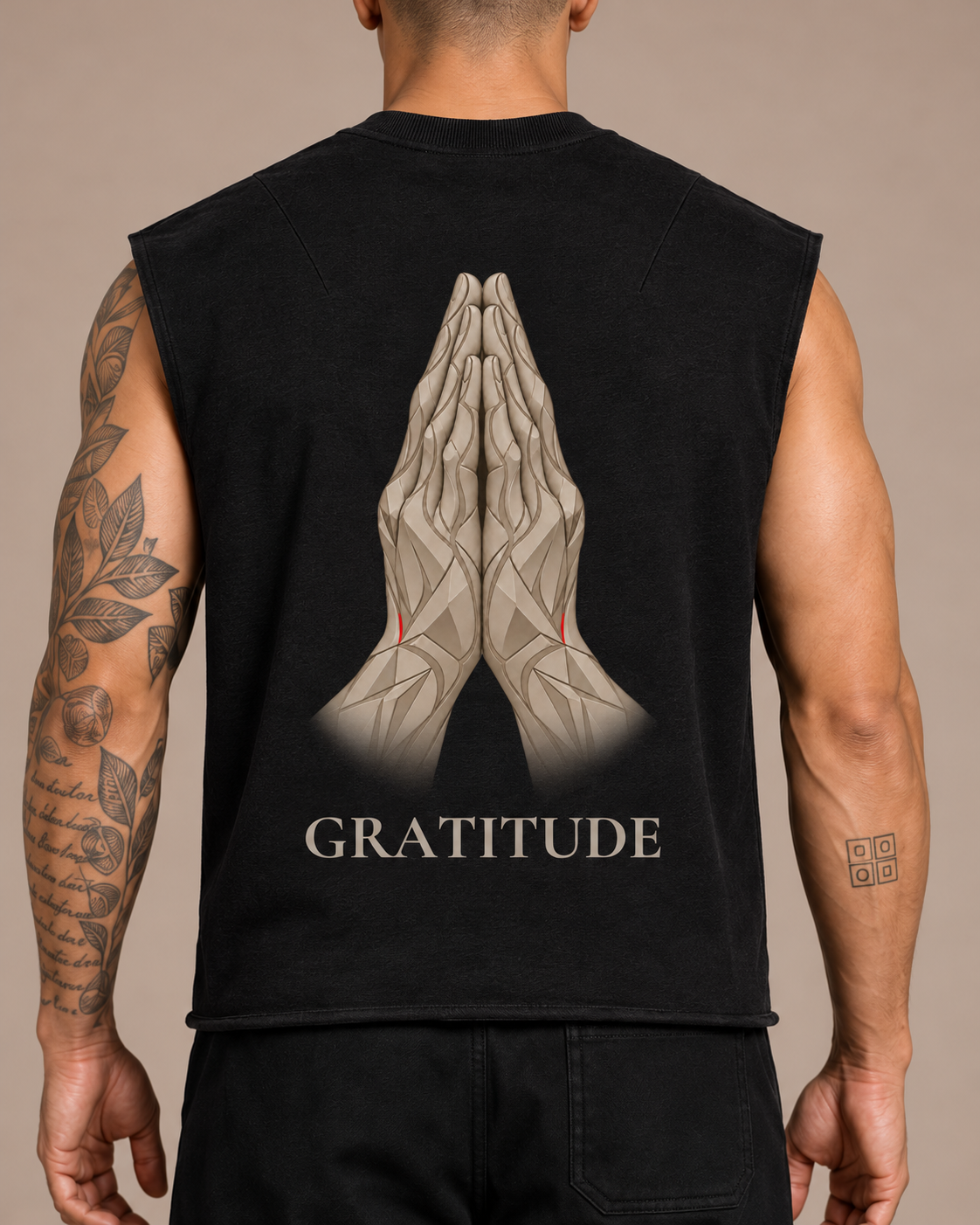 TLOL Gratitude French Terry Boxy Tank — Black — detail view