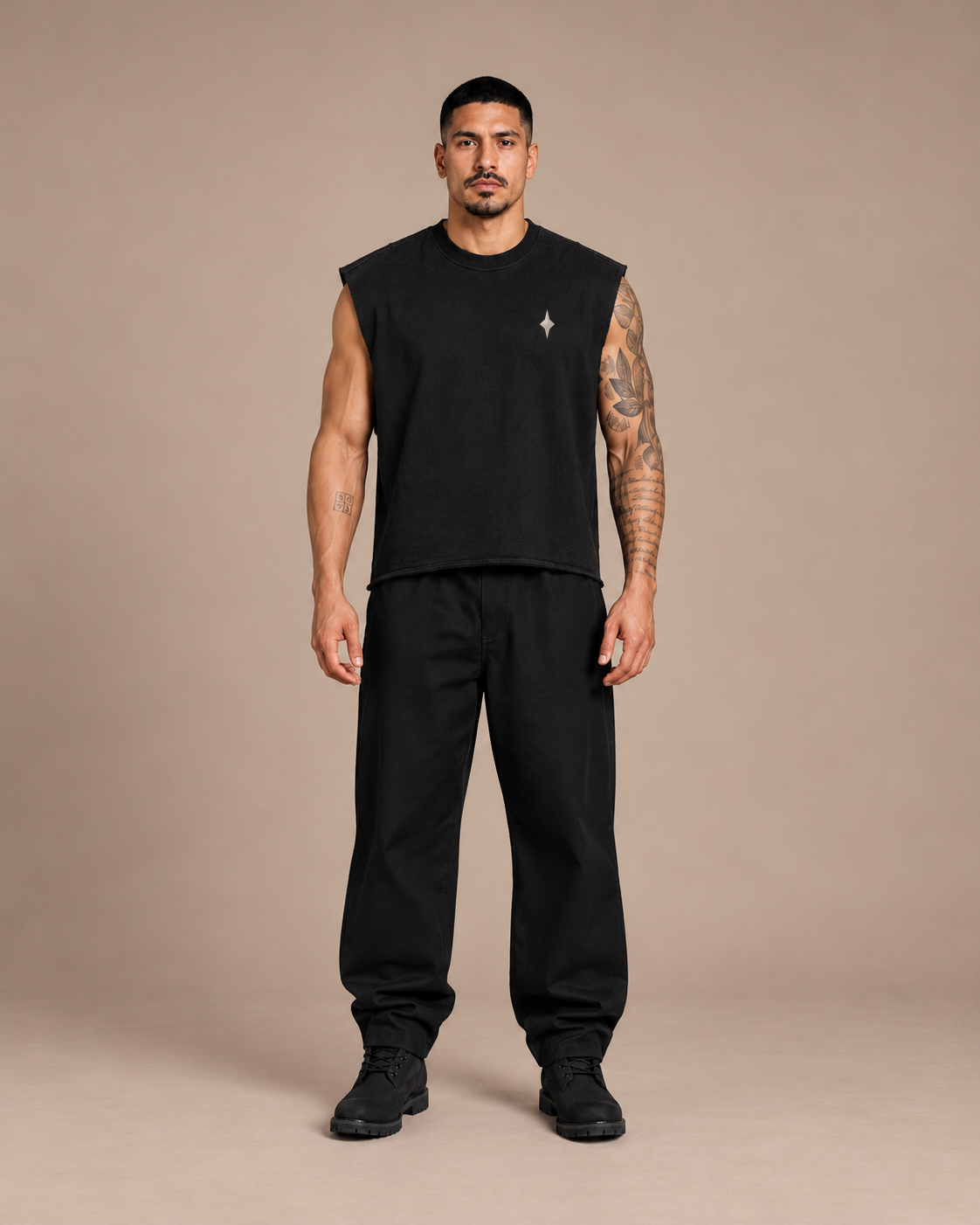 TLOL Gratitude French Terry Boxy Tank — Black — front view