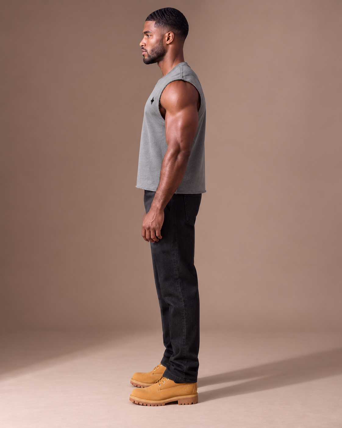 TLOL Gratitude French Terry Boxy Tank — Gray — left view