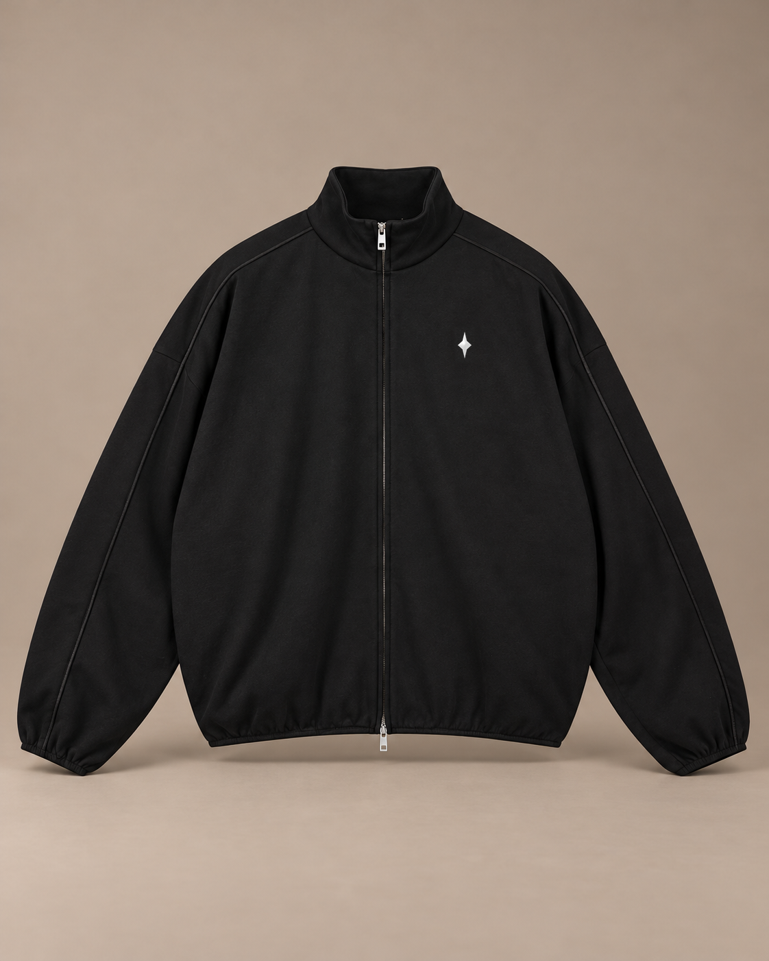 TLOL heavyweight stand-collar jacket in Black, front view #Color_black