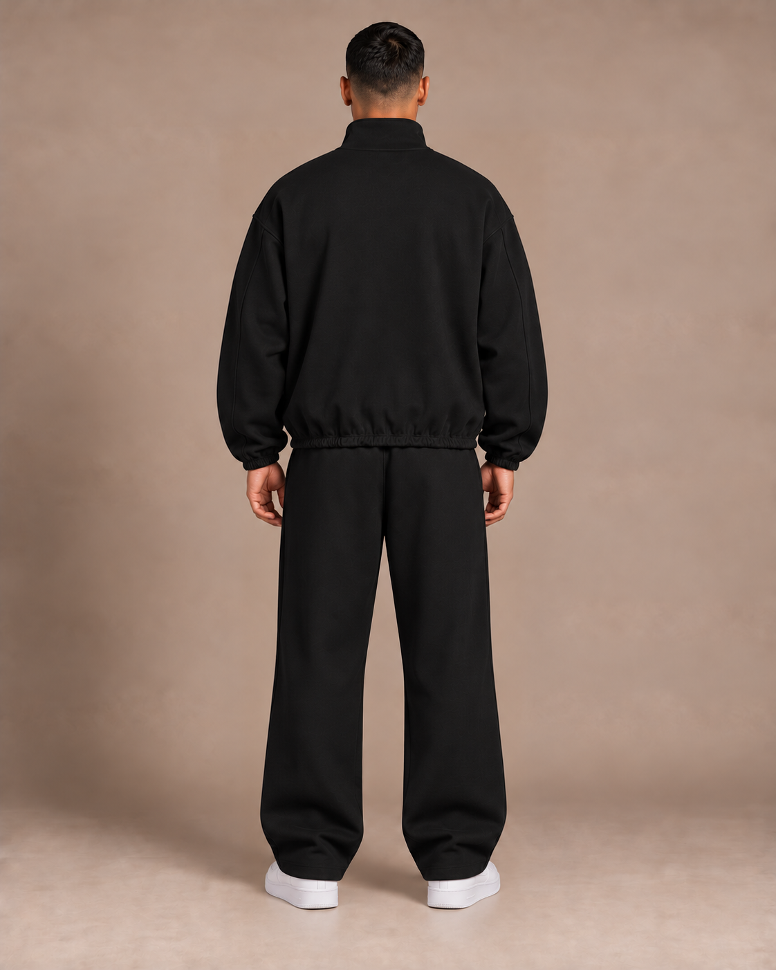 TLOL heavyweight stand-collar jacket in Black, model back #Color_black
