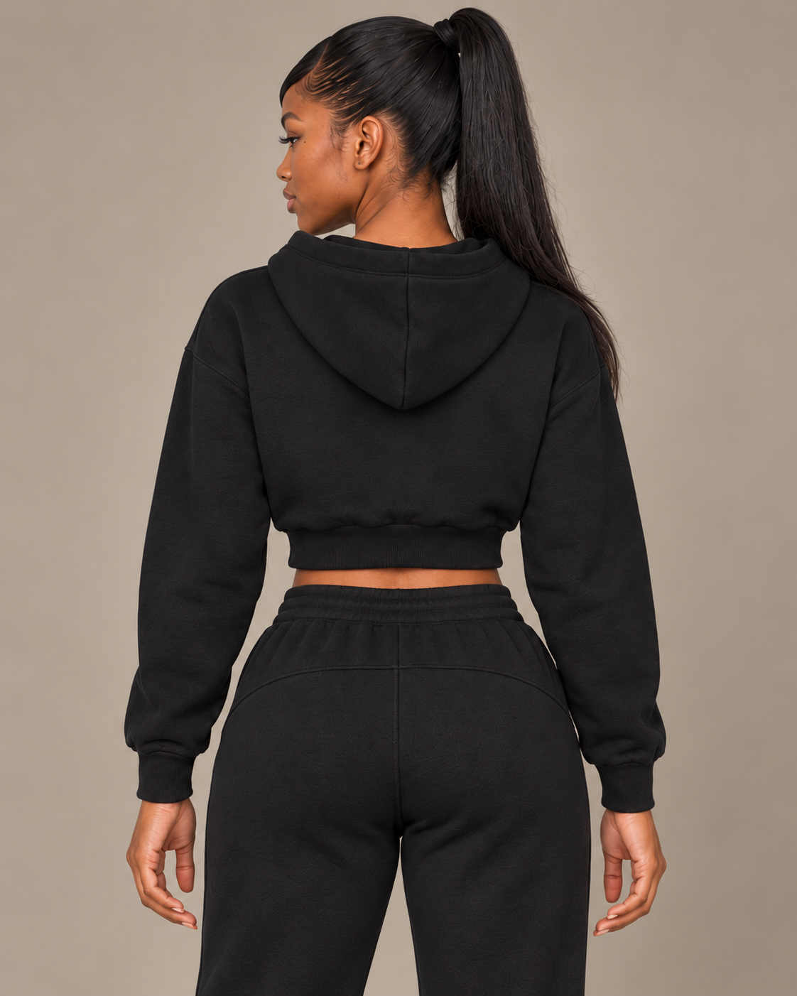 TLOL I AM ENOUGH Weighted Pillar cropped hoodie in Black, back view