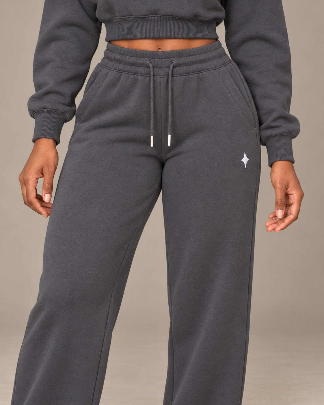 TLOL I AM ENOUGH Weighted Pillar straight-leg sweatpants in Charcoal Gray, detail view
