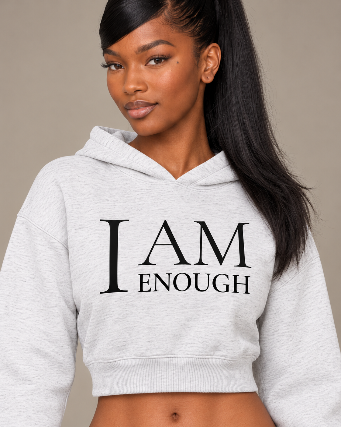 TLOL I AM ENOUGH Weighted Pillar cropped hoodie in Flower Gray, detail view