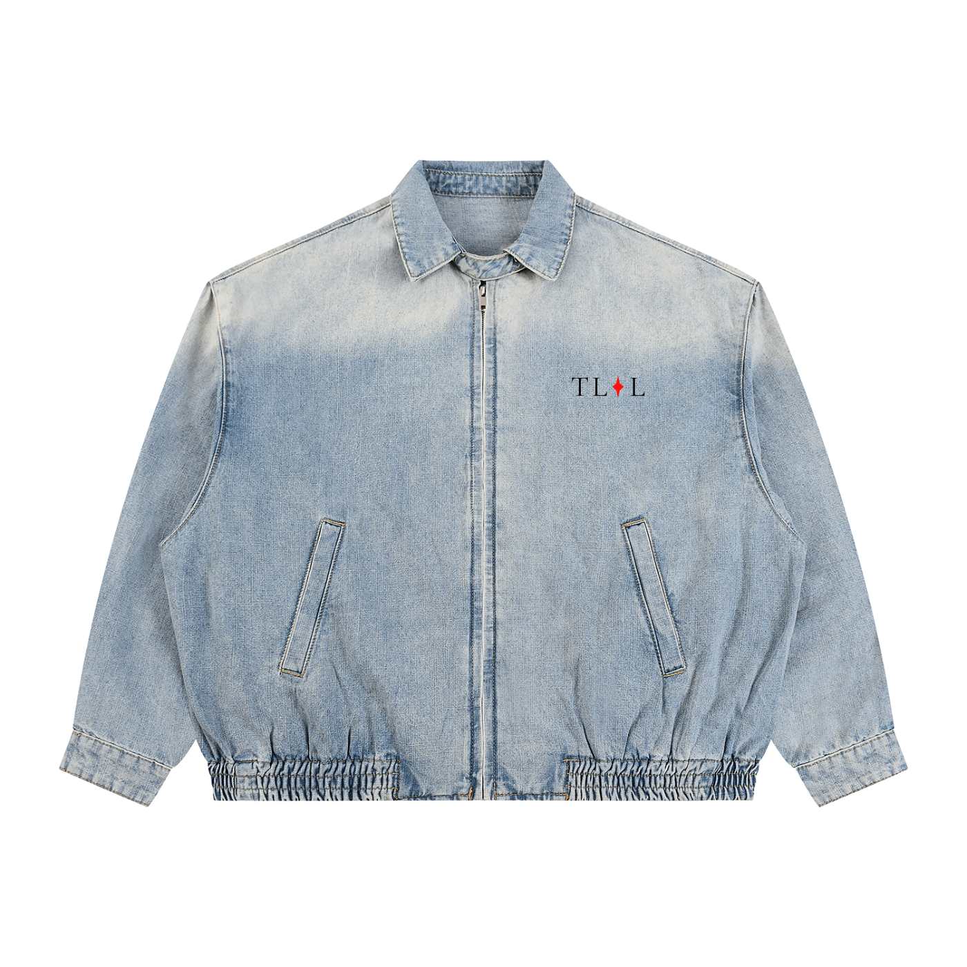 Unisex Vintage Wash Full-Zip Denim Jacket