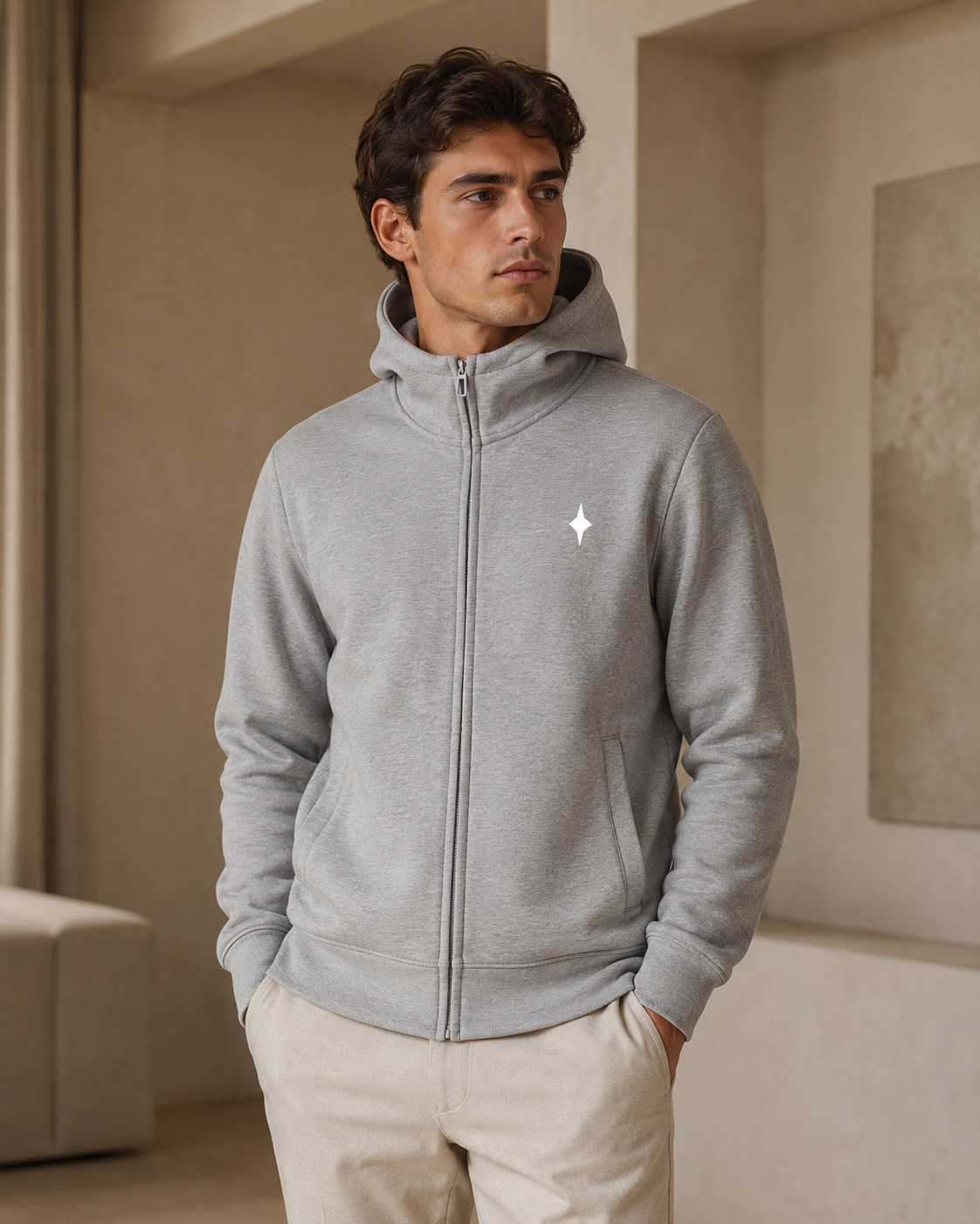 Essential Heavyweight High Neck  Zip-Up Hoodie