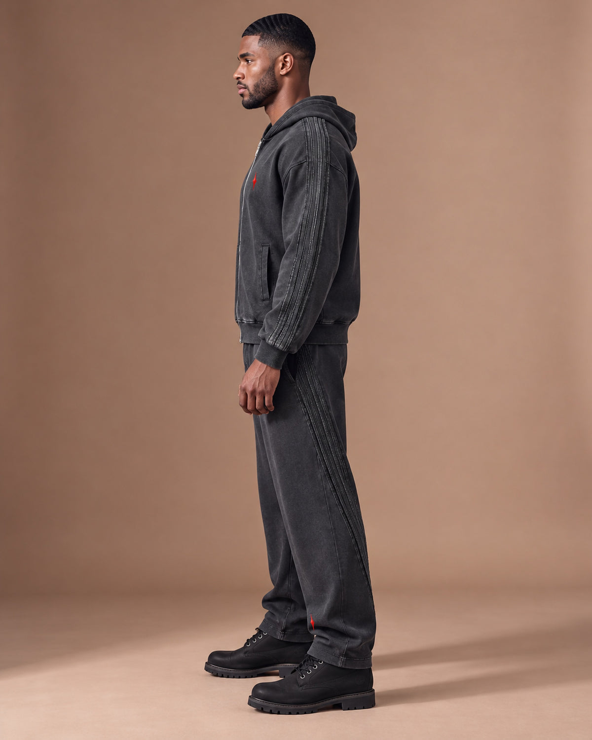 TLOL Release Black zip hoodie matching outfit, left view. Hoodie and pants sold separately.