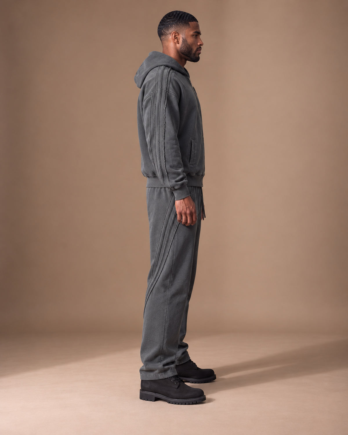 TLOL Release Dark Gray zip hoodie matching outfit, right view. Hoodie and pants sold separately.