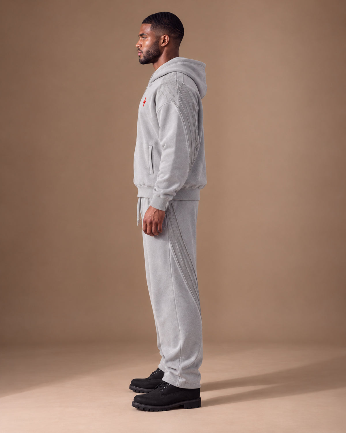 TLOL Release Light Gray zip hoodie matching outfit, left view. Hoodie and pants sold separately.