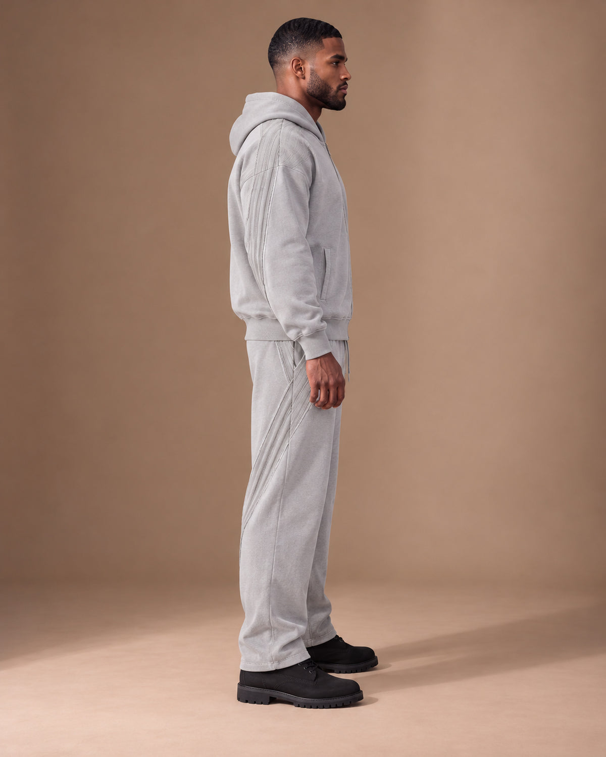 TLOL Release Light Gray zip hoodie matching outfit, right view. Hoodie and pants sold separately.