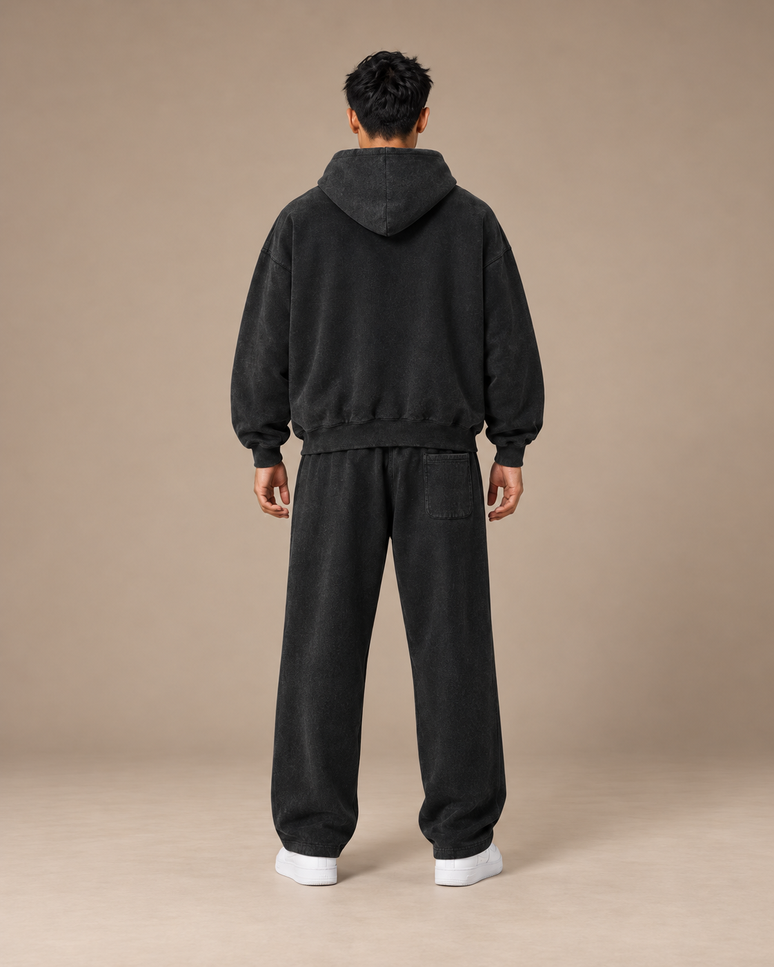 TLOL Black matching washed fleece set, back view