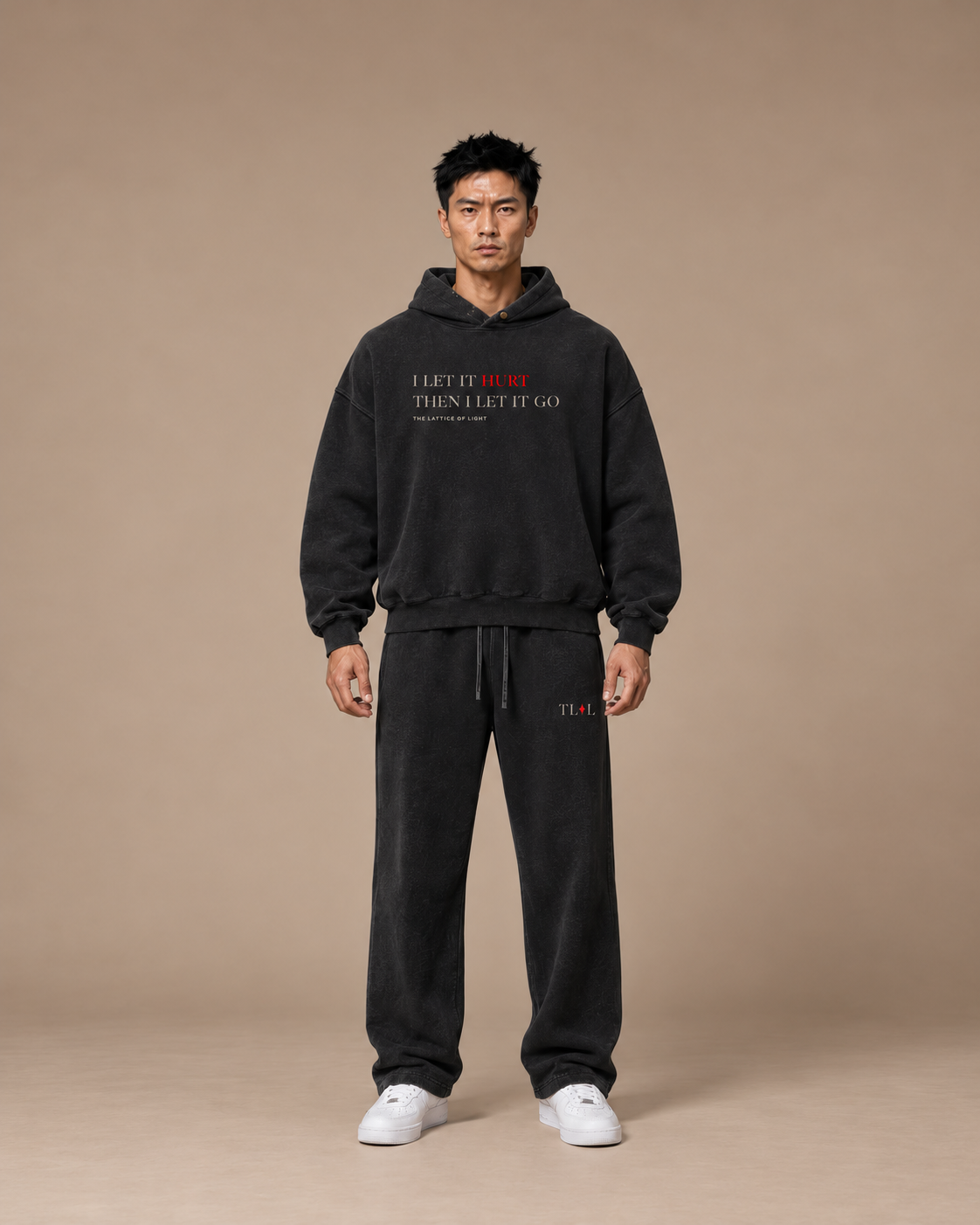 TLOL Black matching washed fleece set, front view