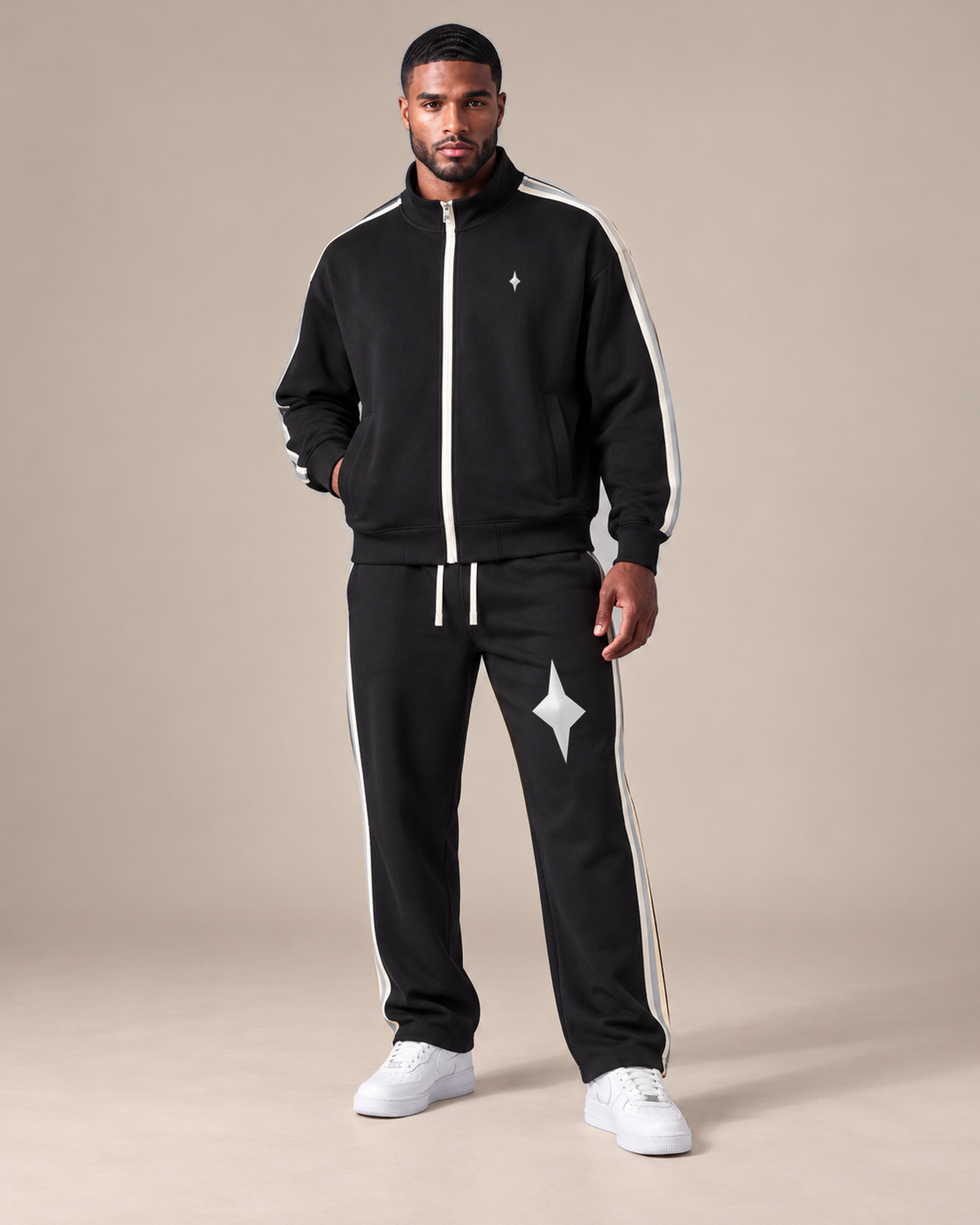 TLOL Contrast Stripe matching set, Black, front view