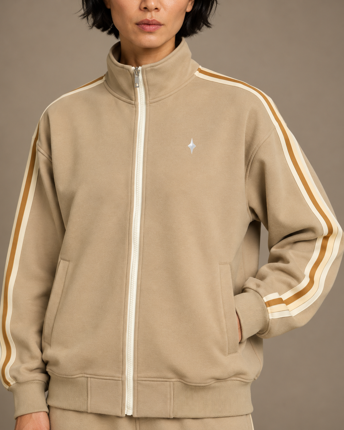 TLOL Contrast Stripe matching set, Khaki, jacket detail view