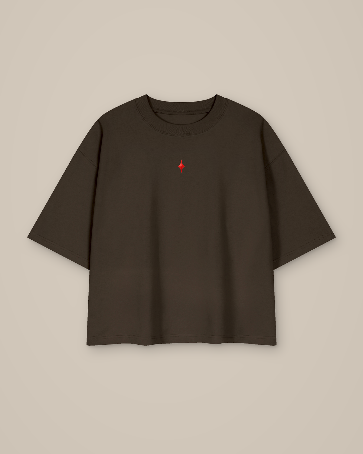 TLOL Lightwell oversized tee in Coffee, product front with red chest emblem.