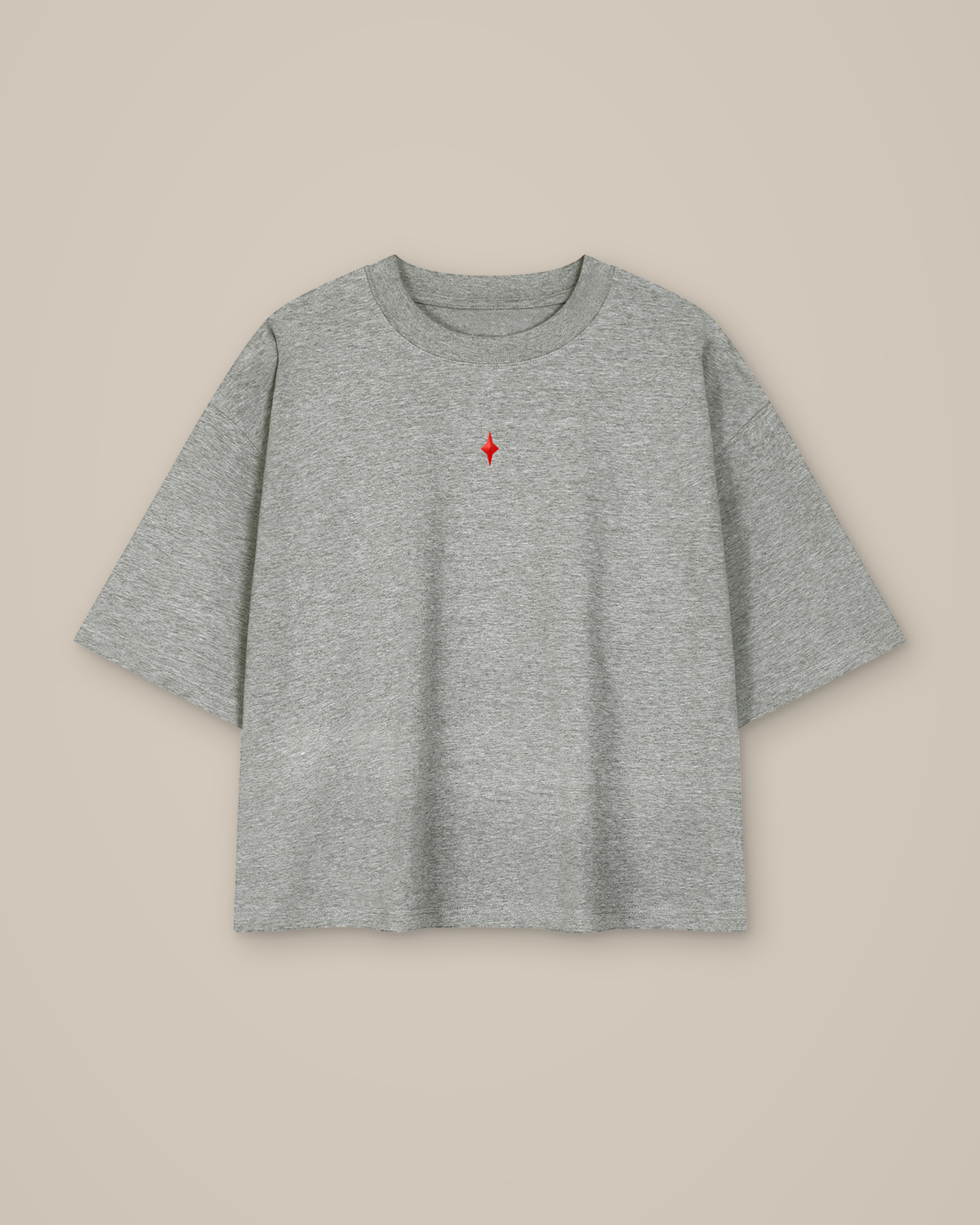 TLOL Lightwell oversized tee in Flower Gray, product front with red chest emblem.