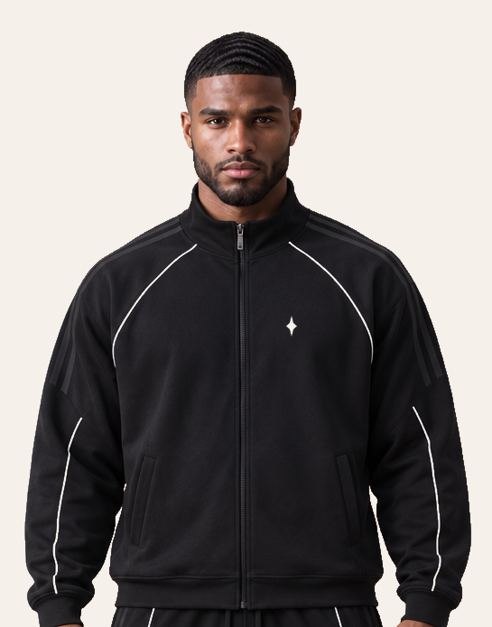 TLOL REFLECTION Black jacket, detail on light beige. Jacket and pants sold separately.