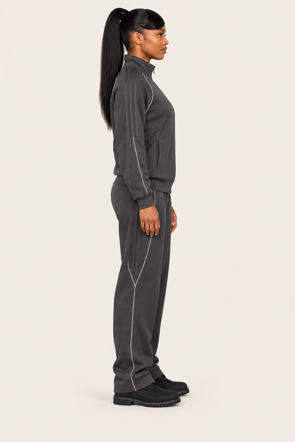 TLOL REFLECTION Dark Gray jacket, right on light beige. Jacket and pants sold separately.