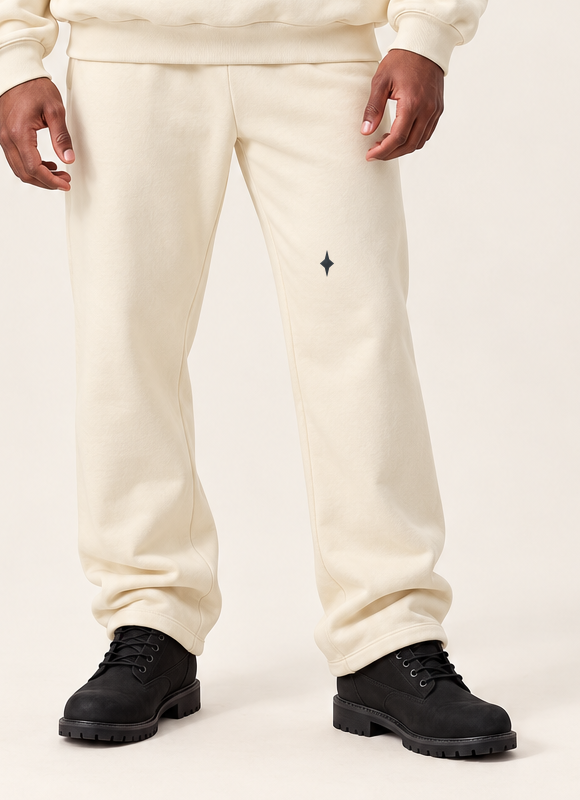 TLOL RELEASE Bone pants, waist through shoes on light beige. Hoodie and pants sold separately.