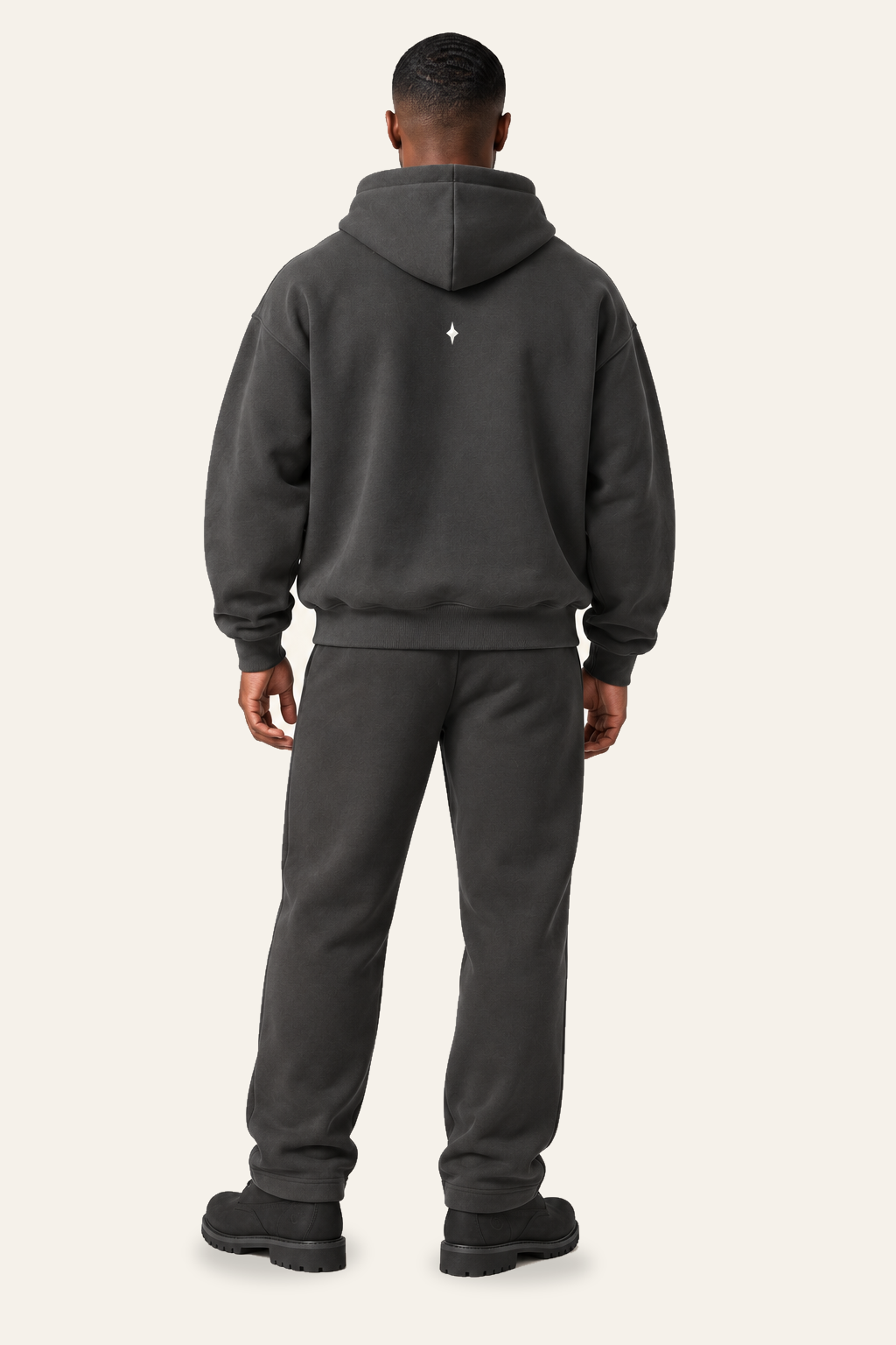 TLOL RELEASE Charcoal hoodie, on body / back on light beige. Hoodie and pants sold separately.