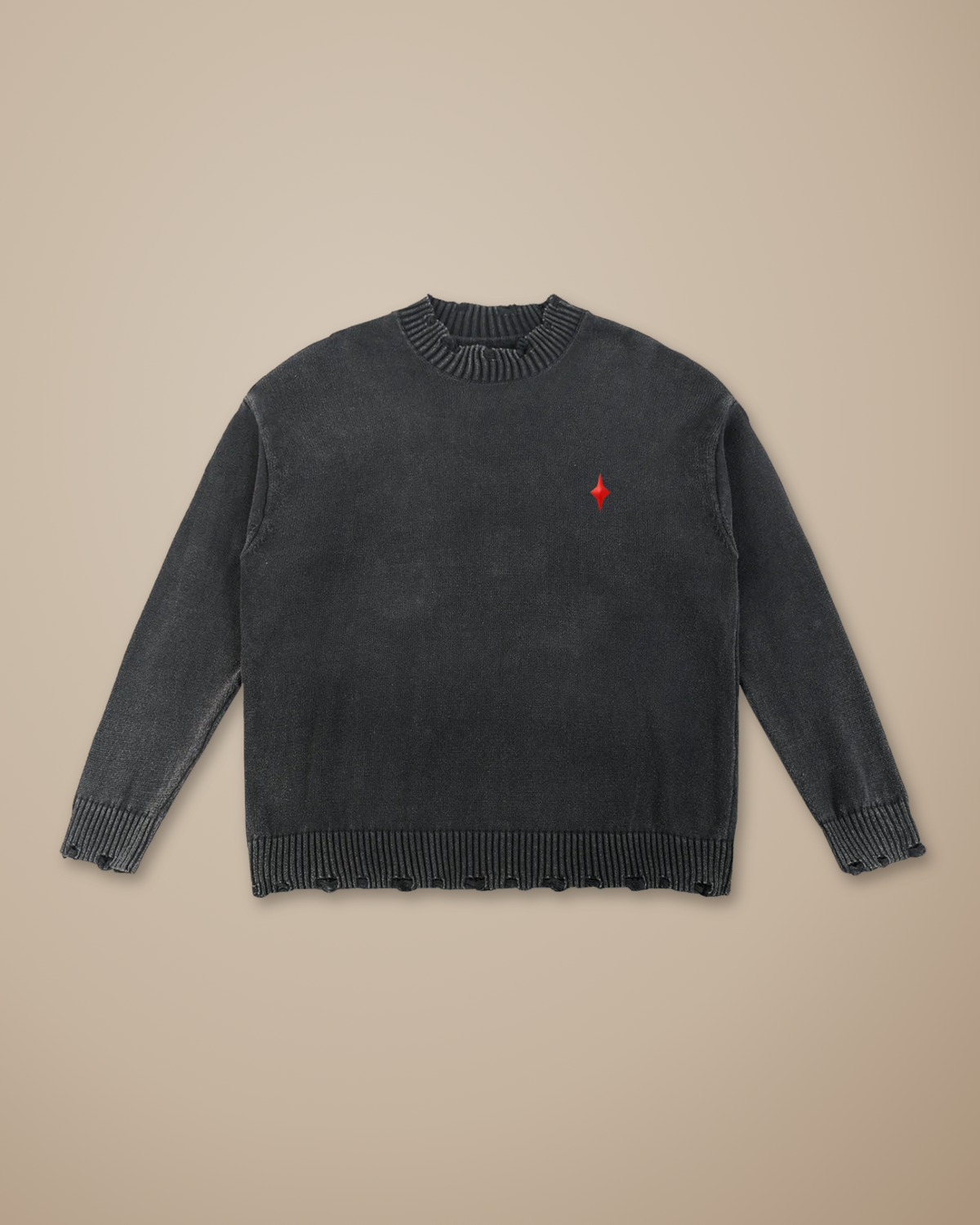 TLOL Black red icon frayed sweater, front product view