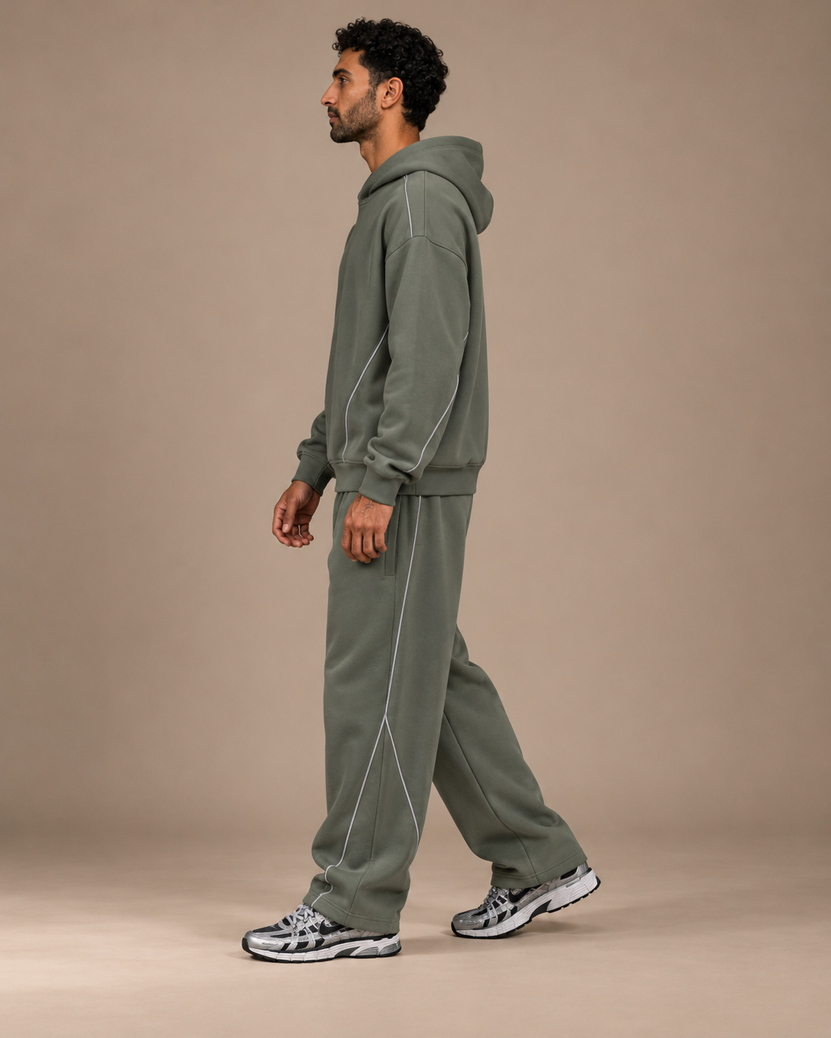 TLOL Still Point Medium Gray piped matching set, left view