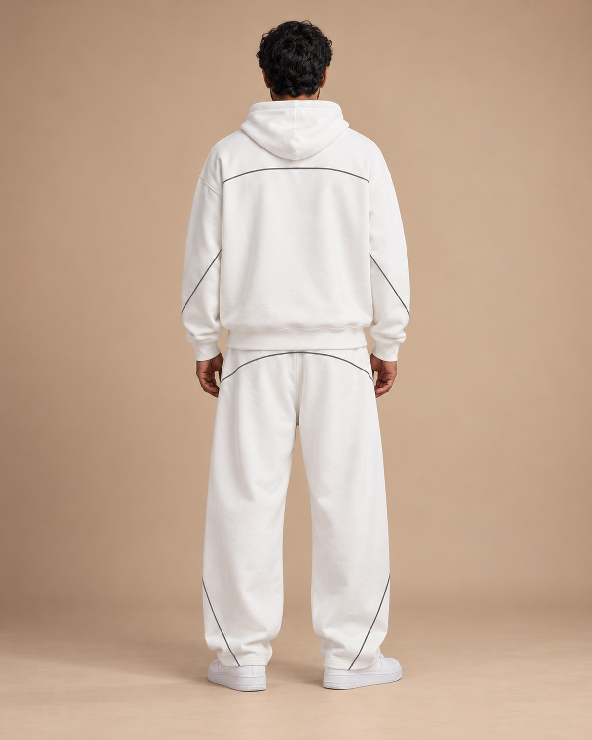 TLOL Still Point White piped matching set, back view
