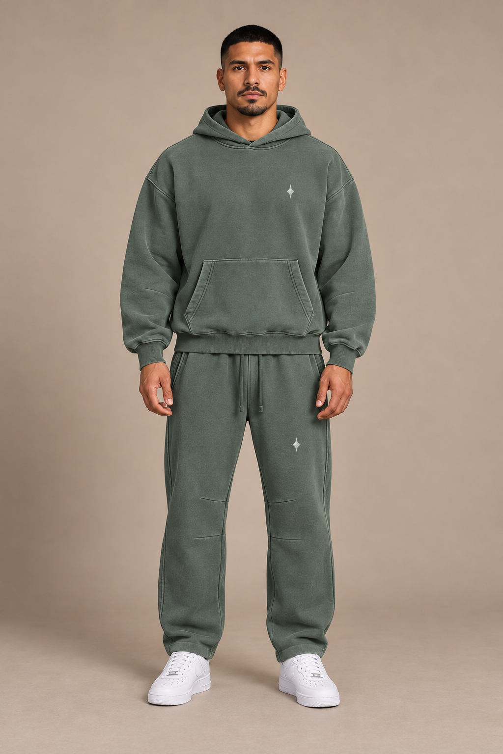 Washed Green Shared Orbit — front on-body styling; hoodie and pants sold separately