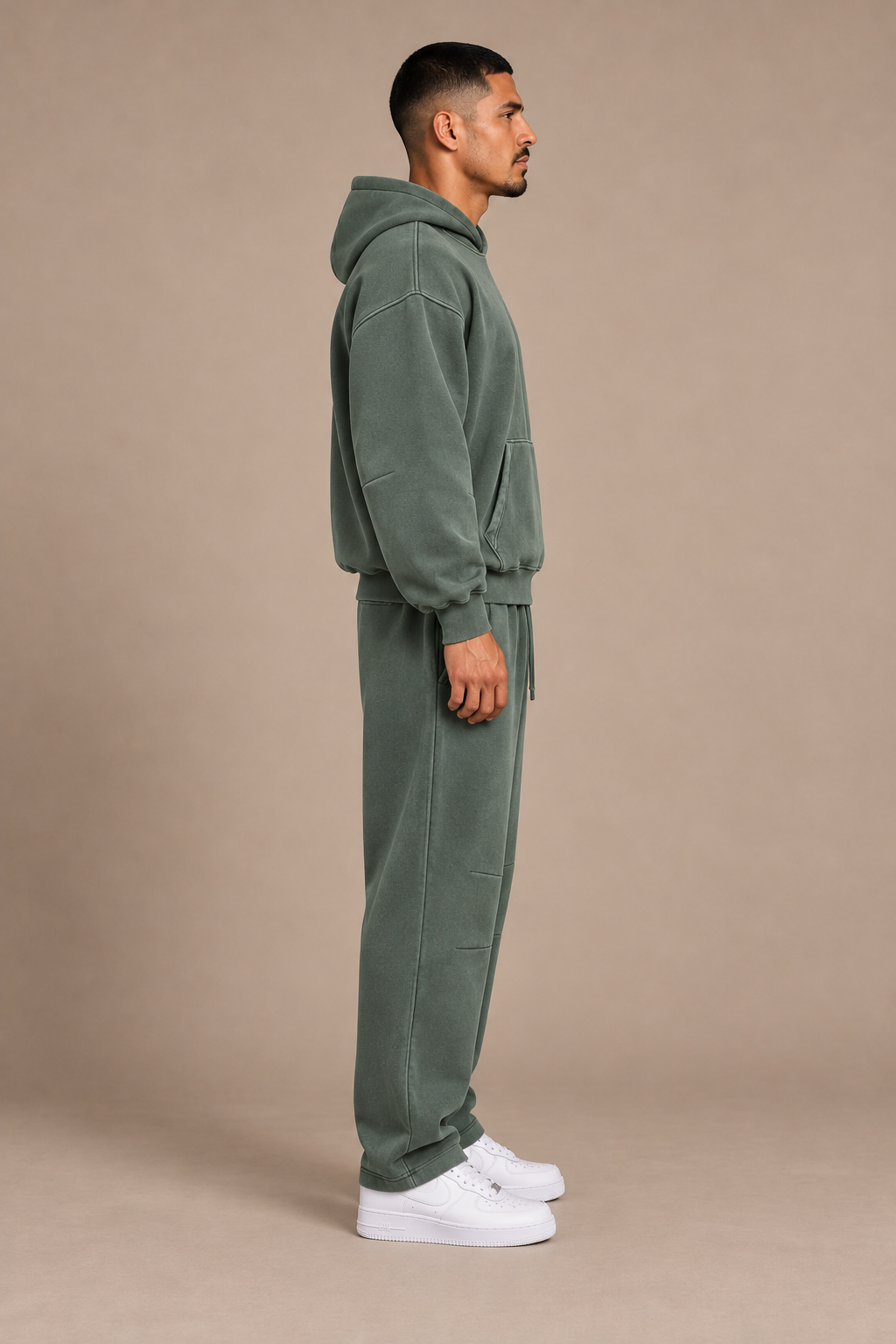 Washed Green Shared Orbit — true left on-body styling; hoodie and pants sold separately