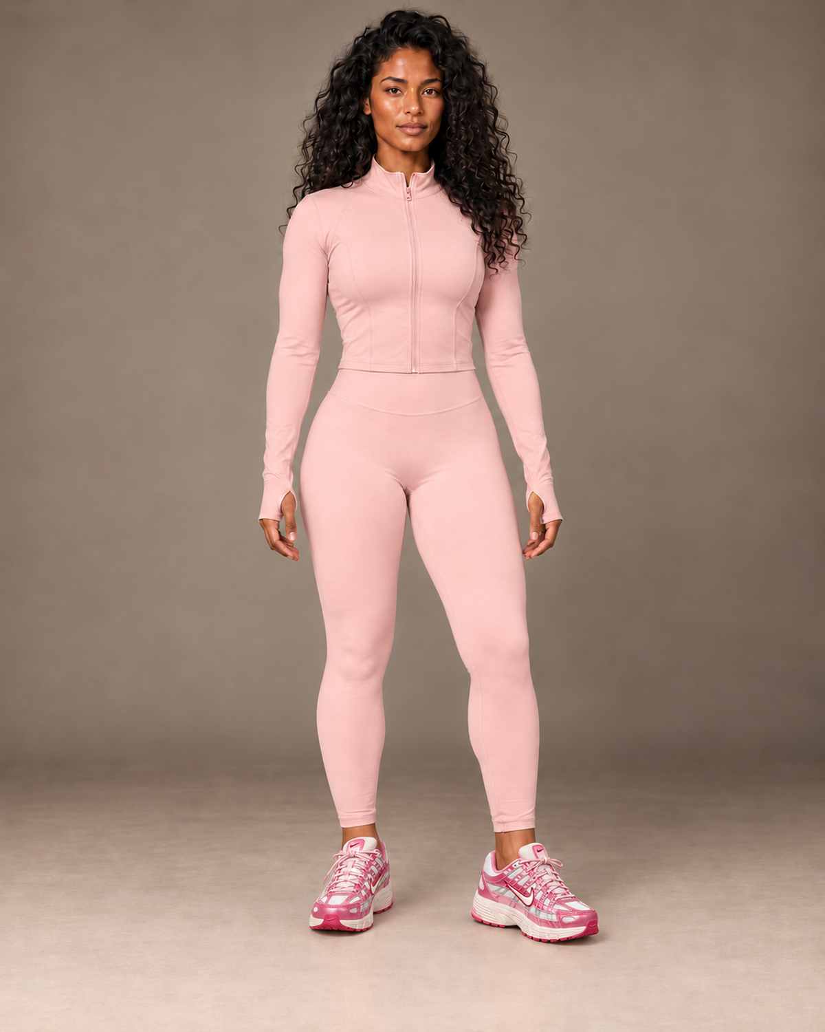 TLOL Pink yoga outfit mockup, front